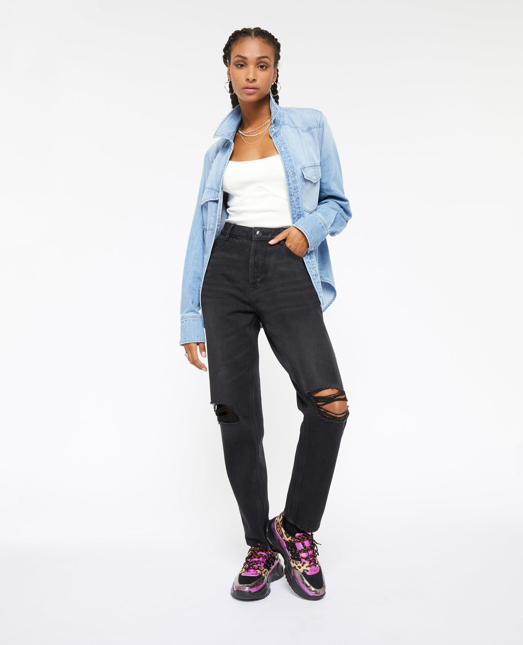 Jean mom taille haute trashé
