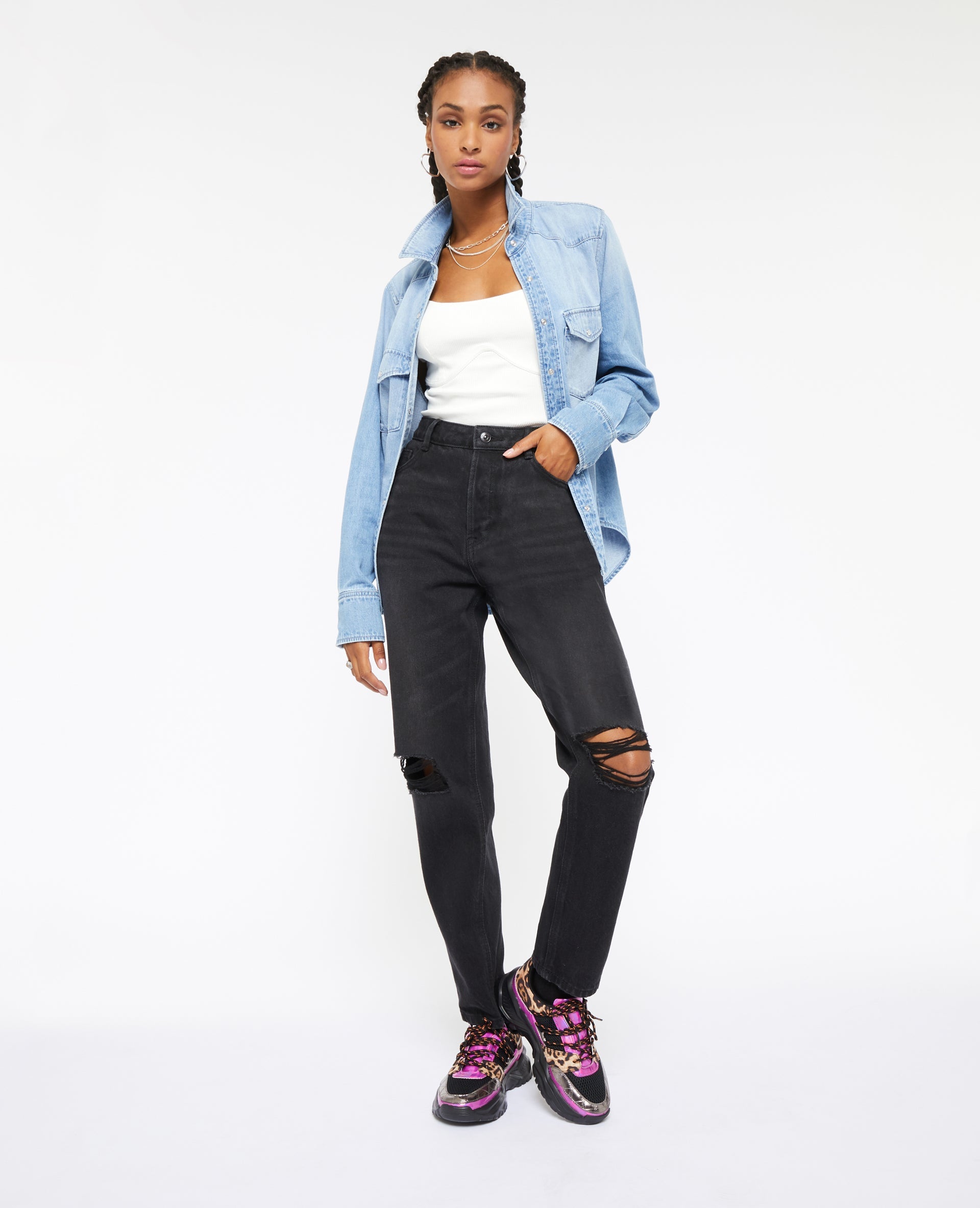 Jean mom taille haute trashé