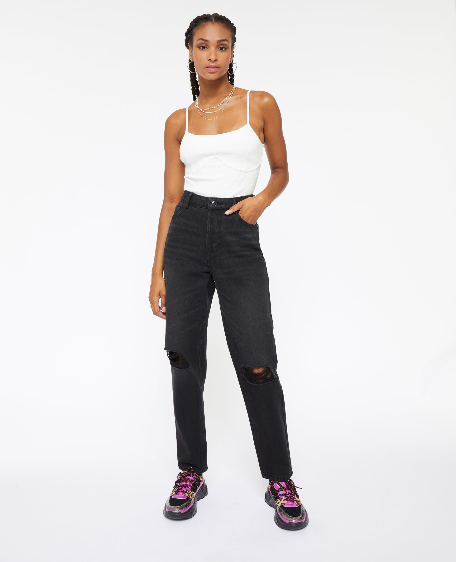 Jean mom taille haute trashé