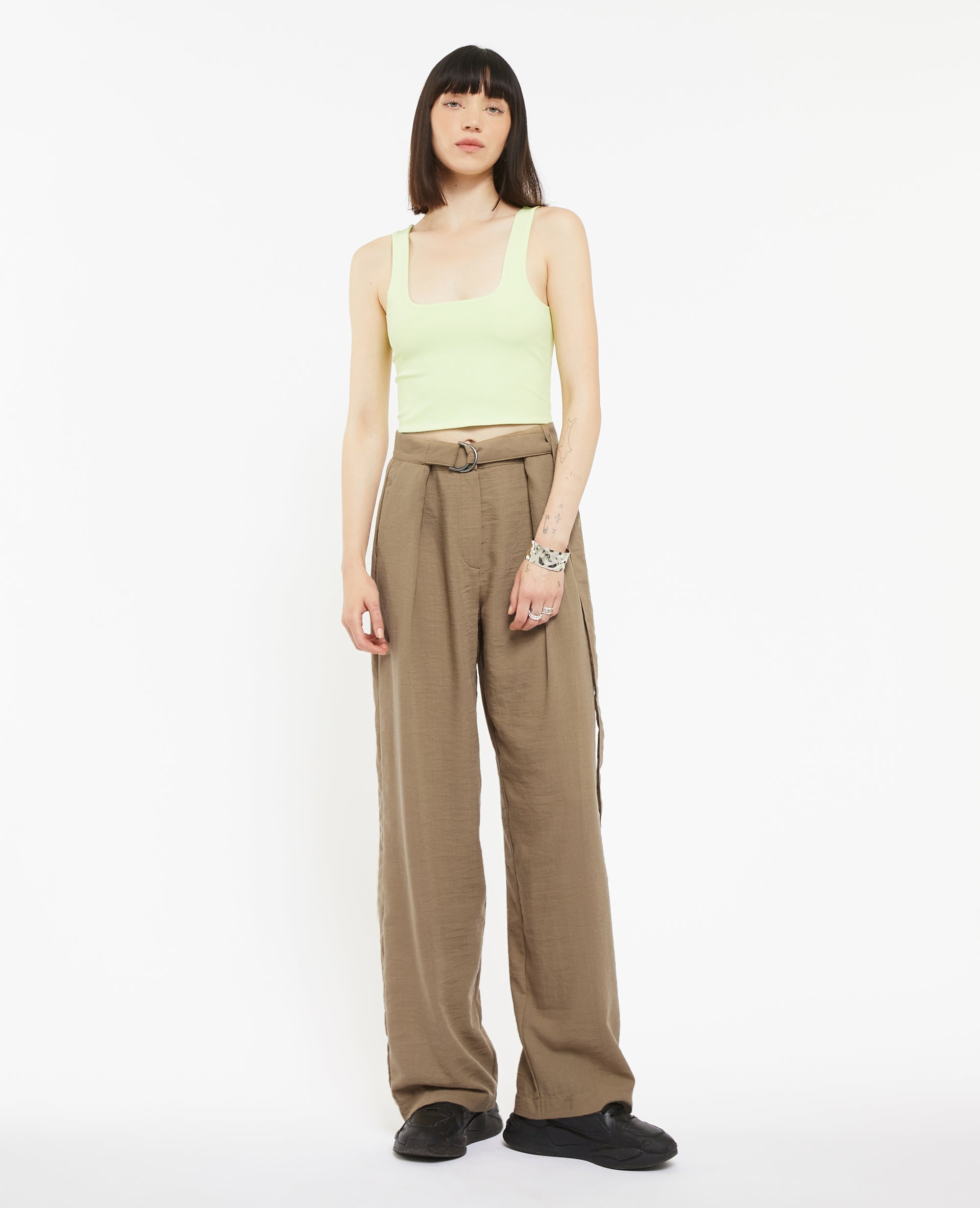 Pantalon large et droit effet lin