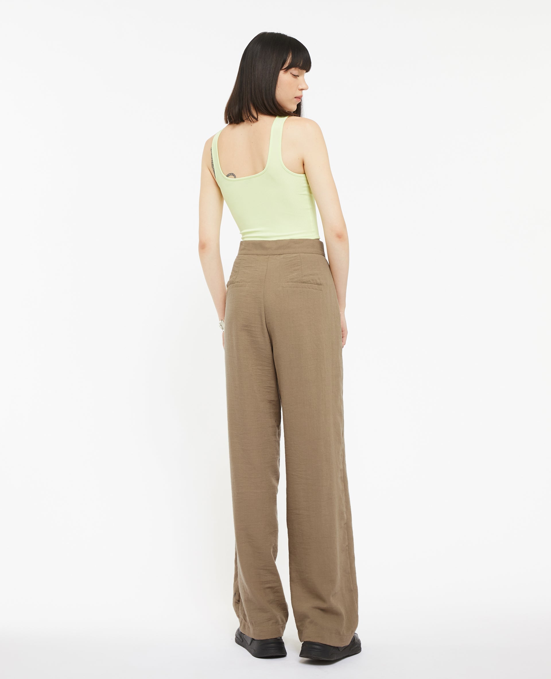 Pantalon large et droit effet lin