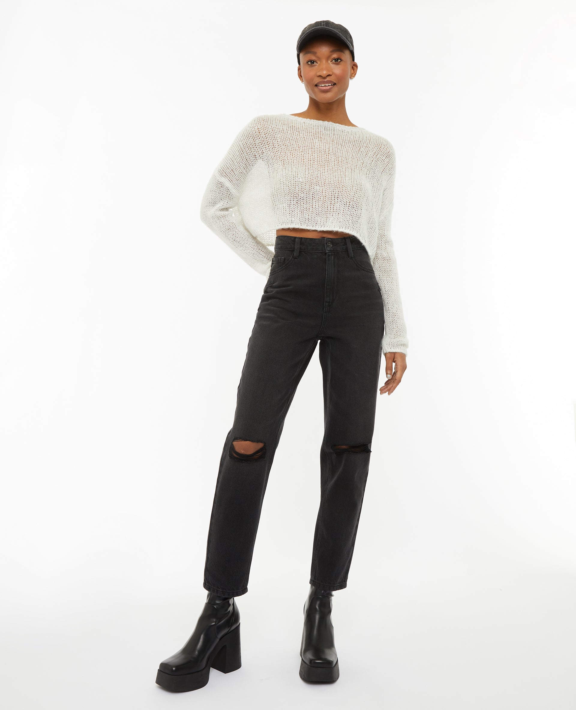Jean mom taille haute trashé
