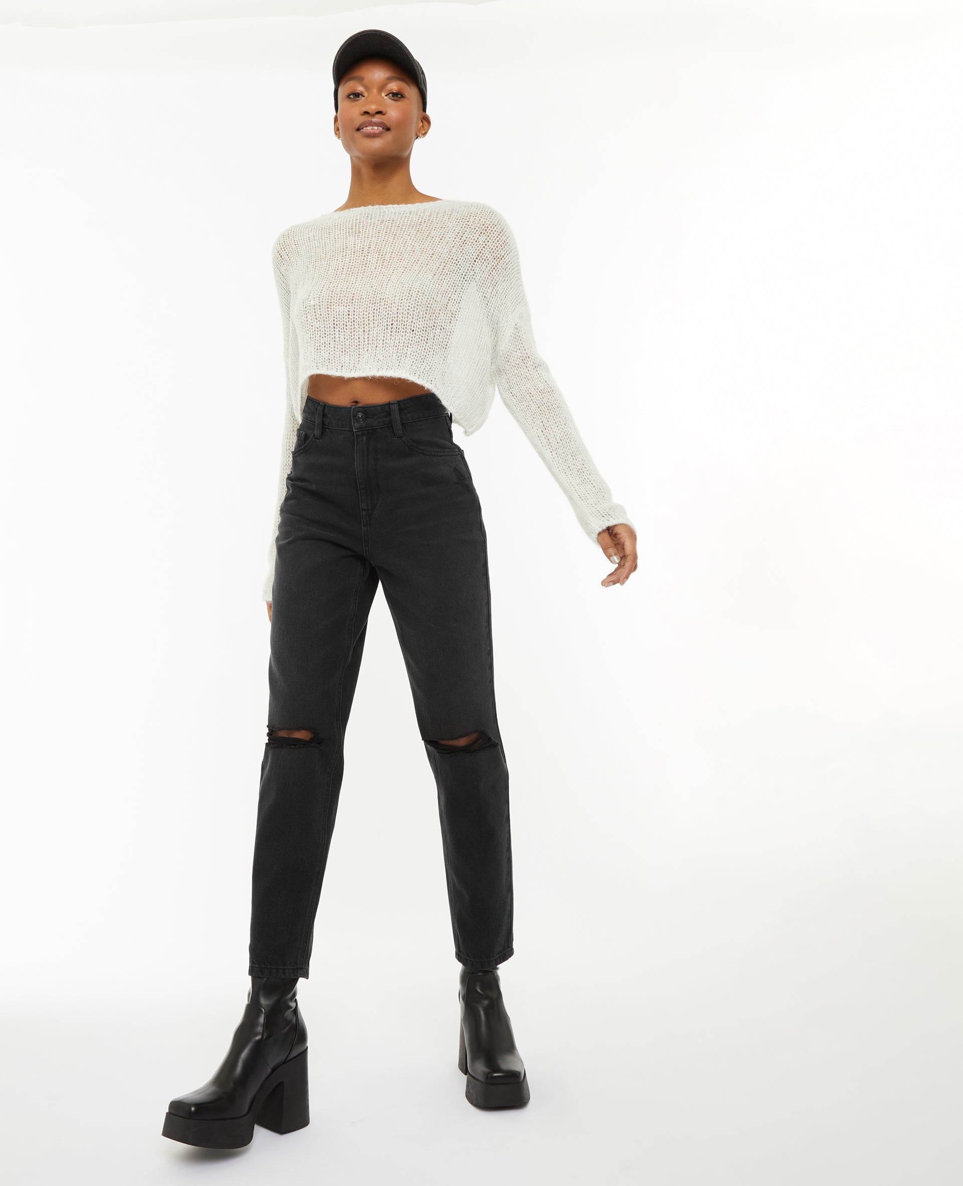 Jean mom taille haute trashé