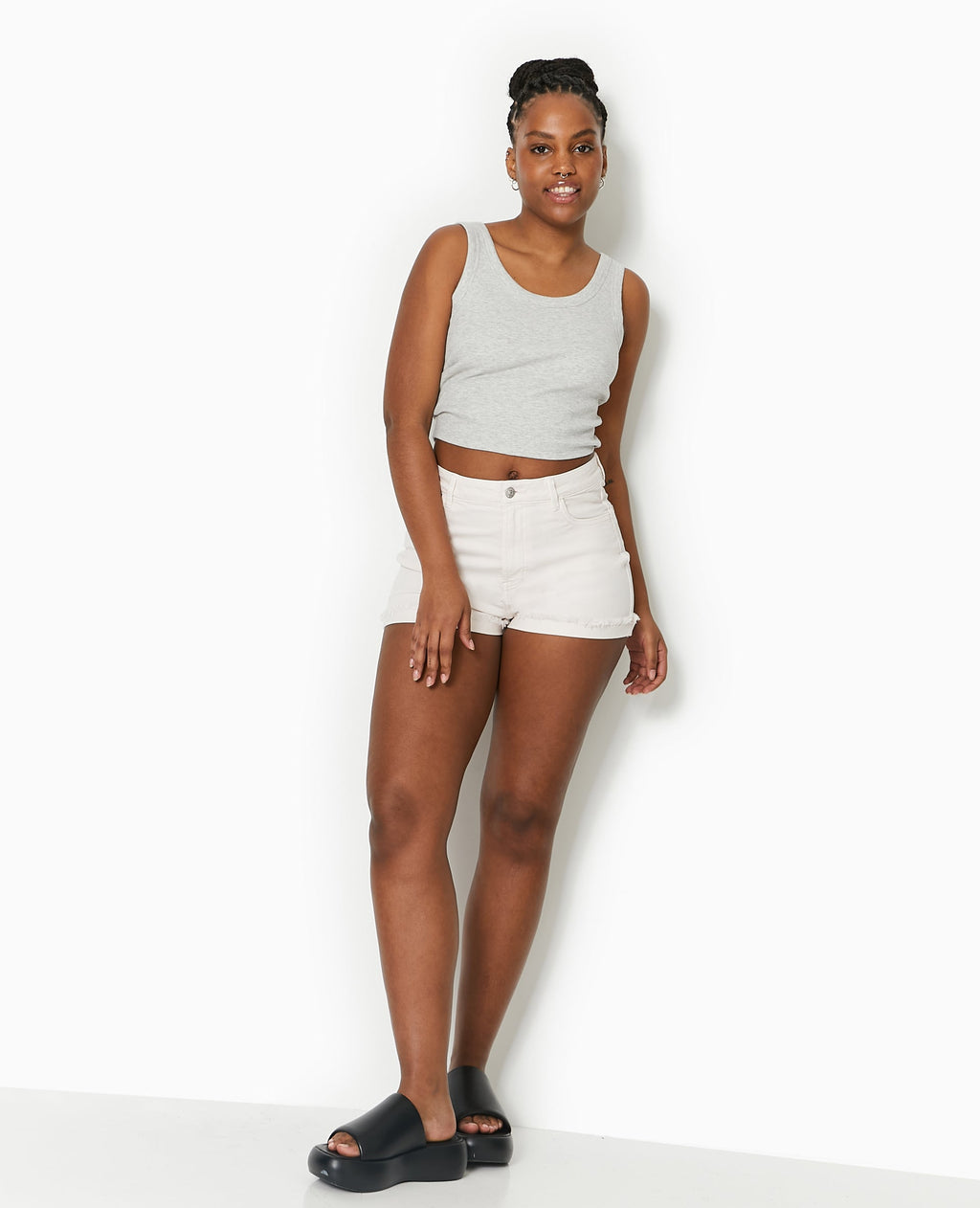 Short en jean taille haute avec élasthane