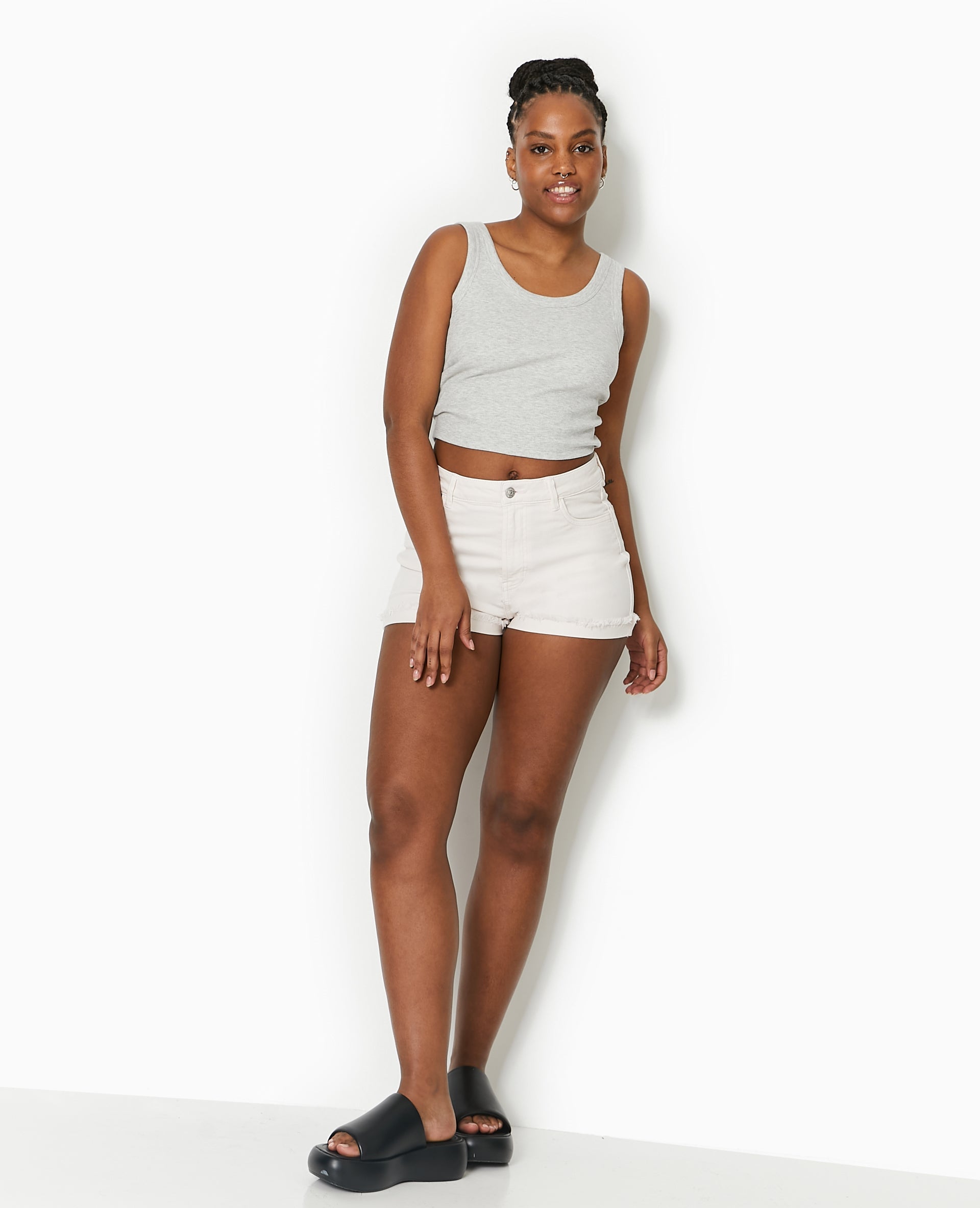 Short en jean taille haute avec élasthane