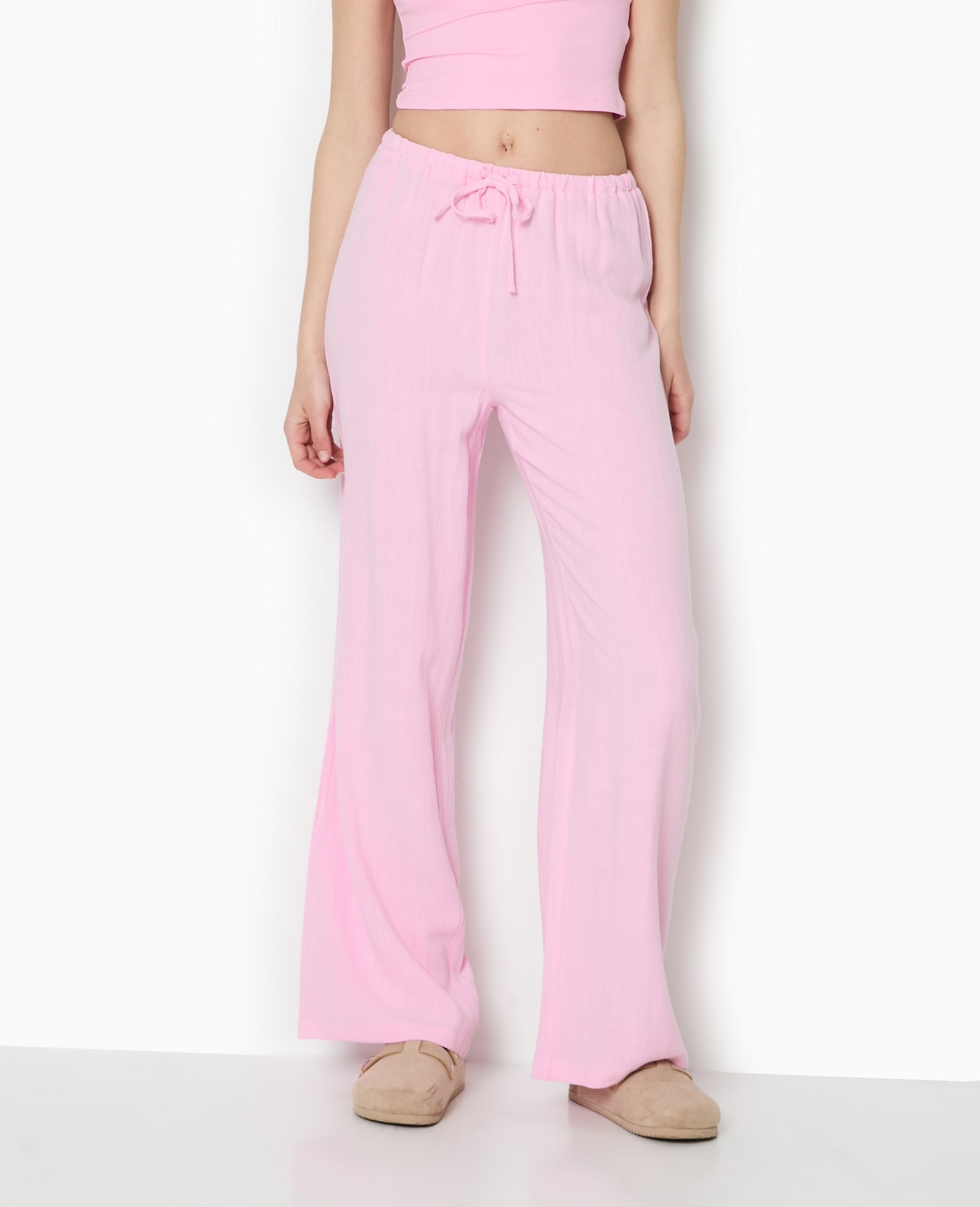 Pantalon large et droit avec taille élastiquée