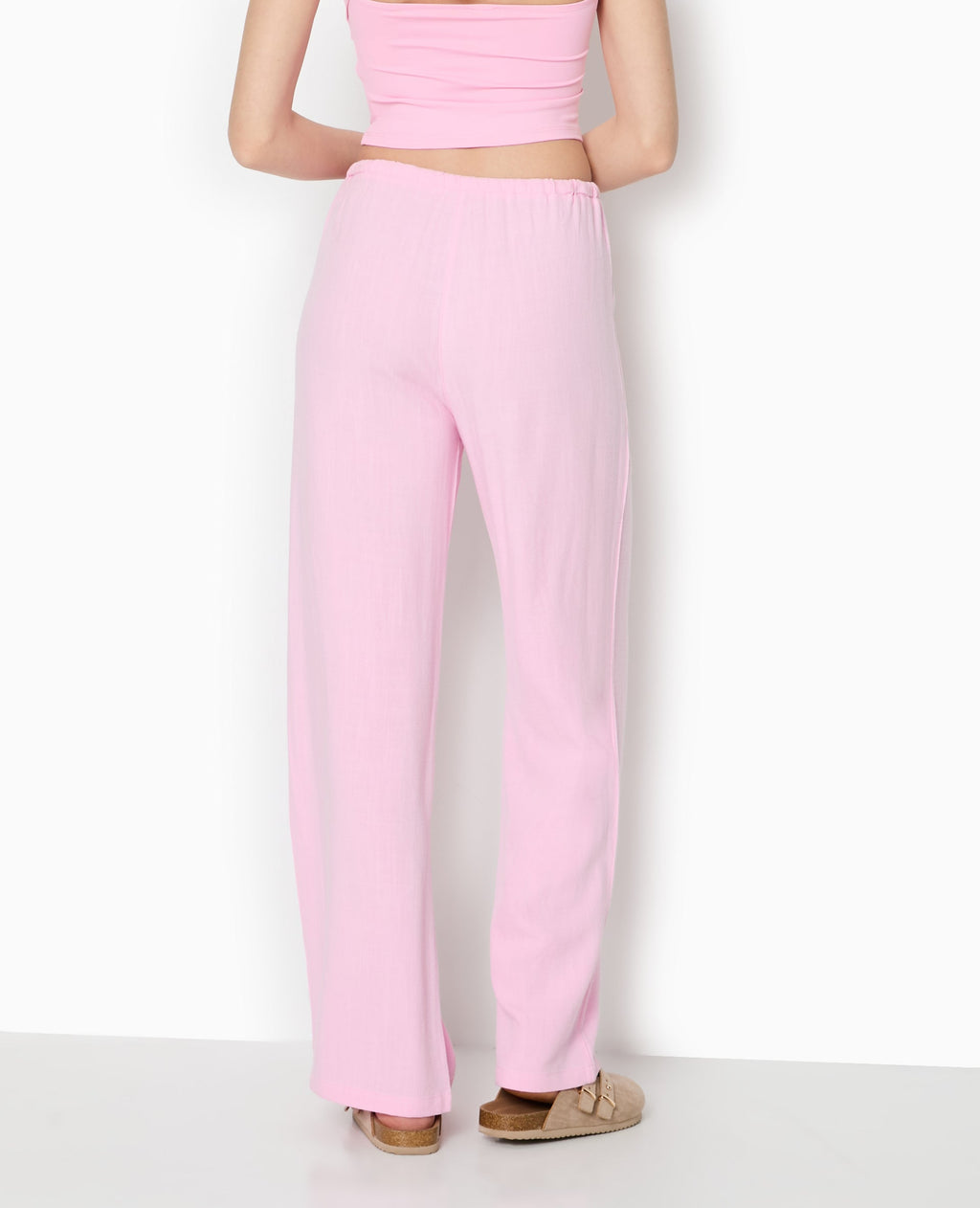 Pantalon large et droit avec taille élastiquée