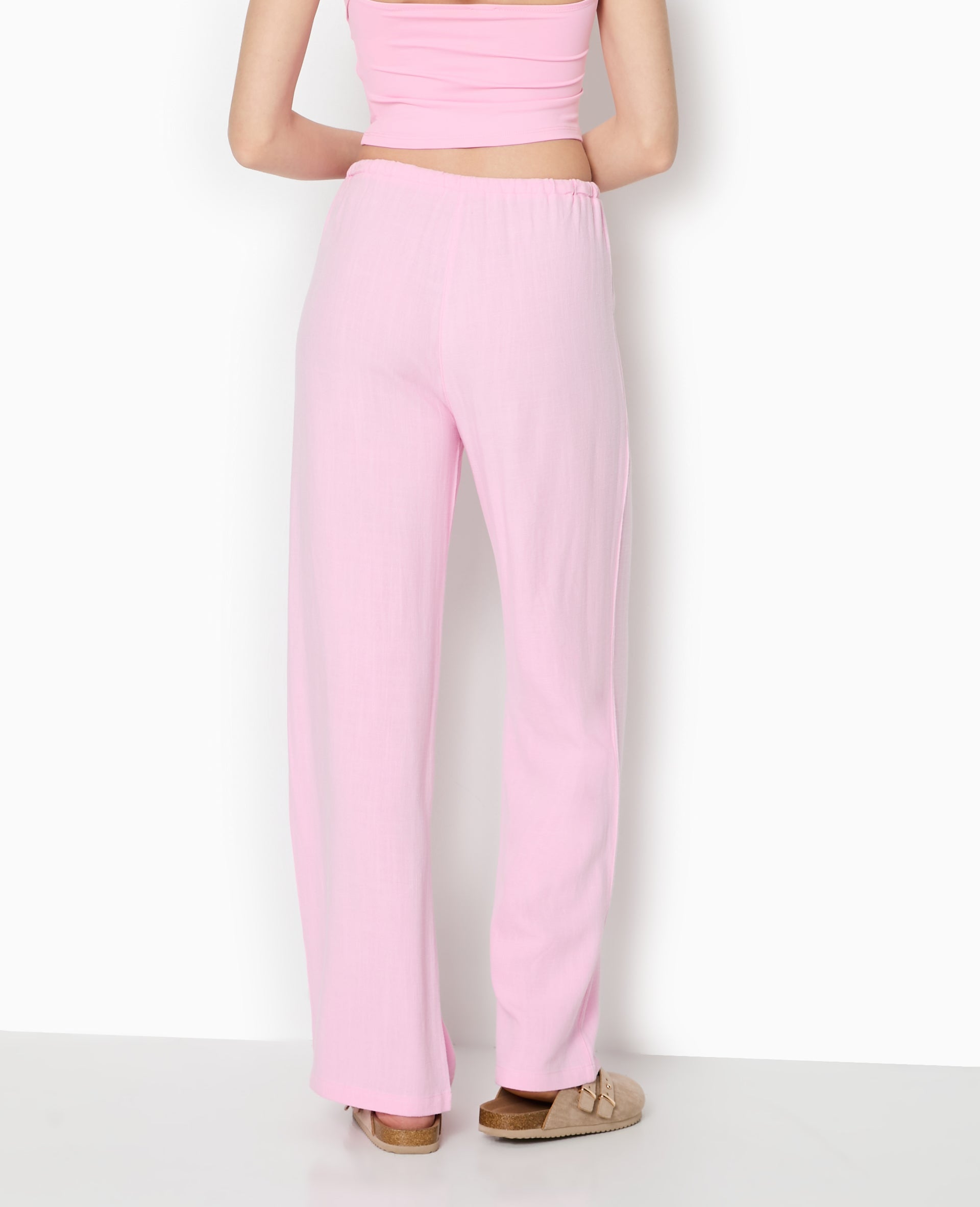 Pantalon large et droit avec taille élastiquée