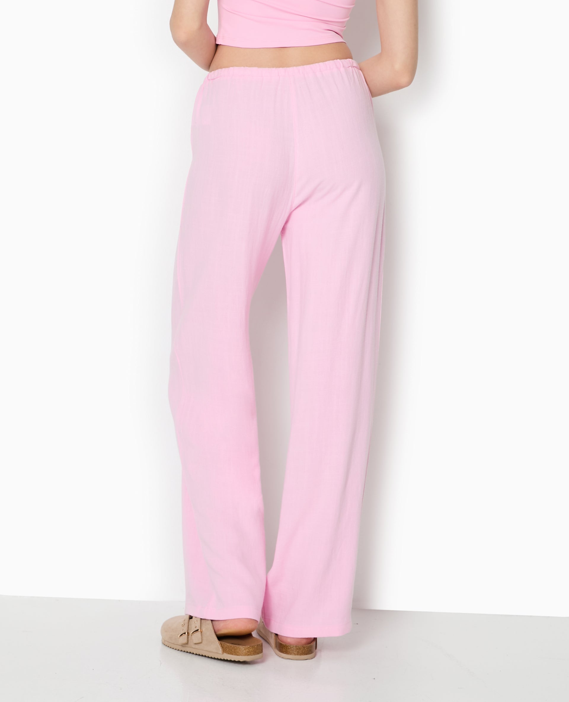 Pantalon large et droit avec taille élastiquée