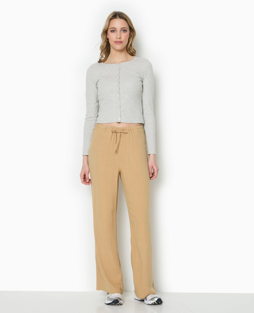 Pantalon large et droit avec taille élastiquée