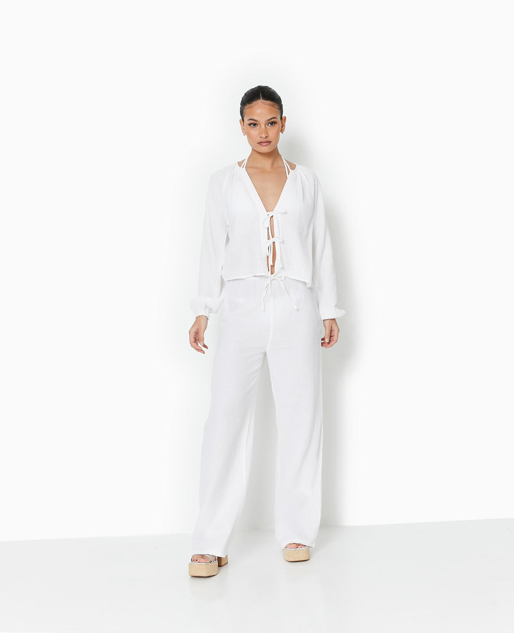 Pantalon large en gaze de coton