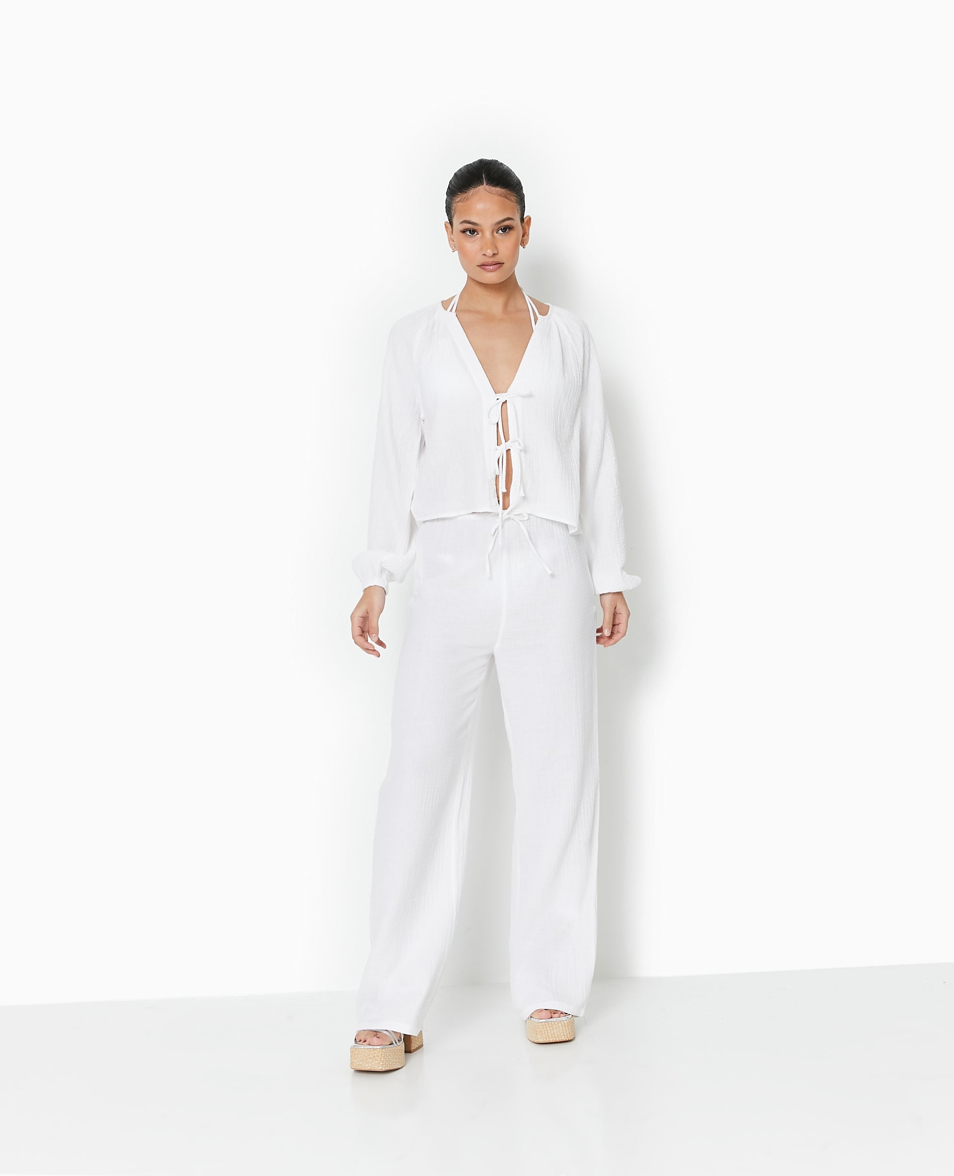 Pantalon large en gaze de coton