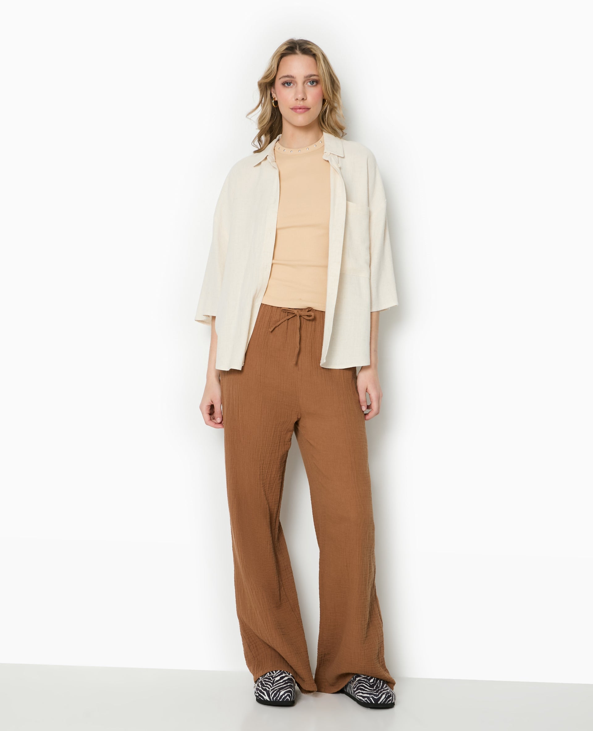 Pantalon large en gaze de coton