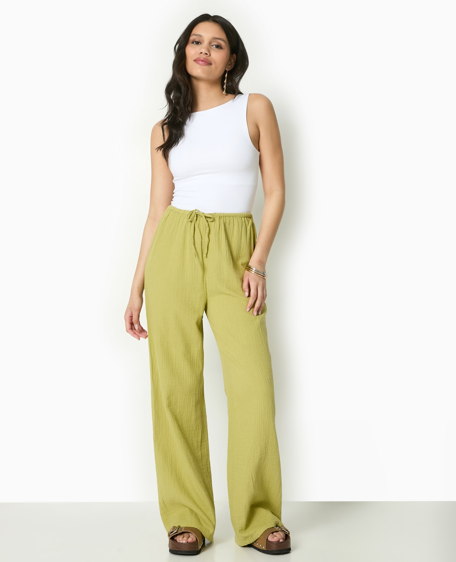Pantalon large en gaze de coton