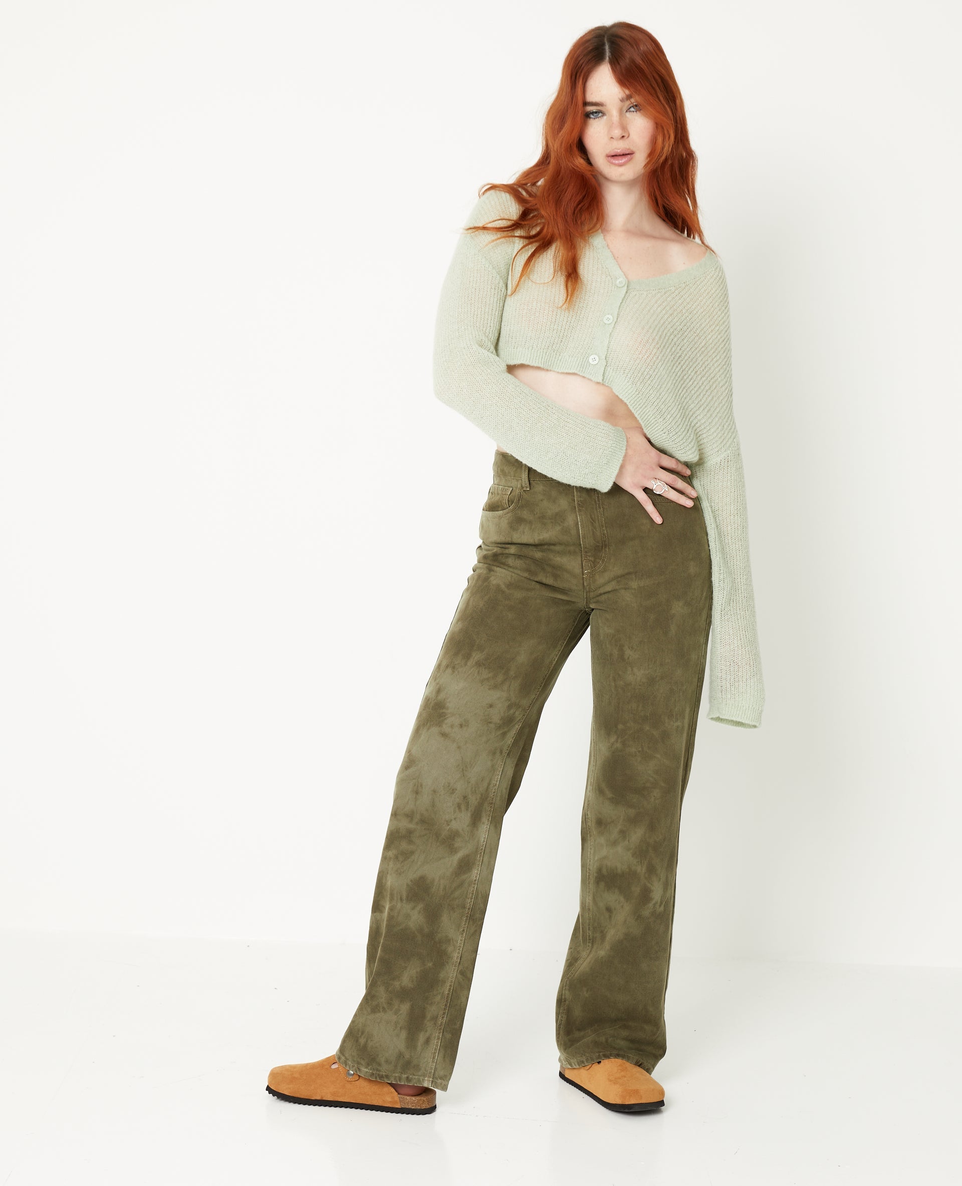 Jean wide taille haute effet dirty