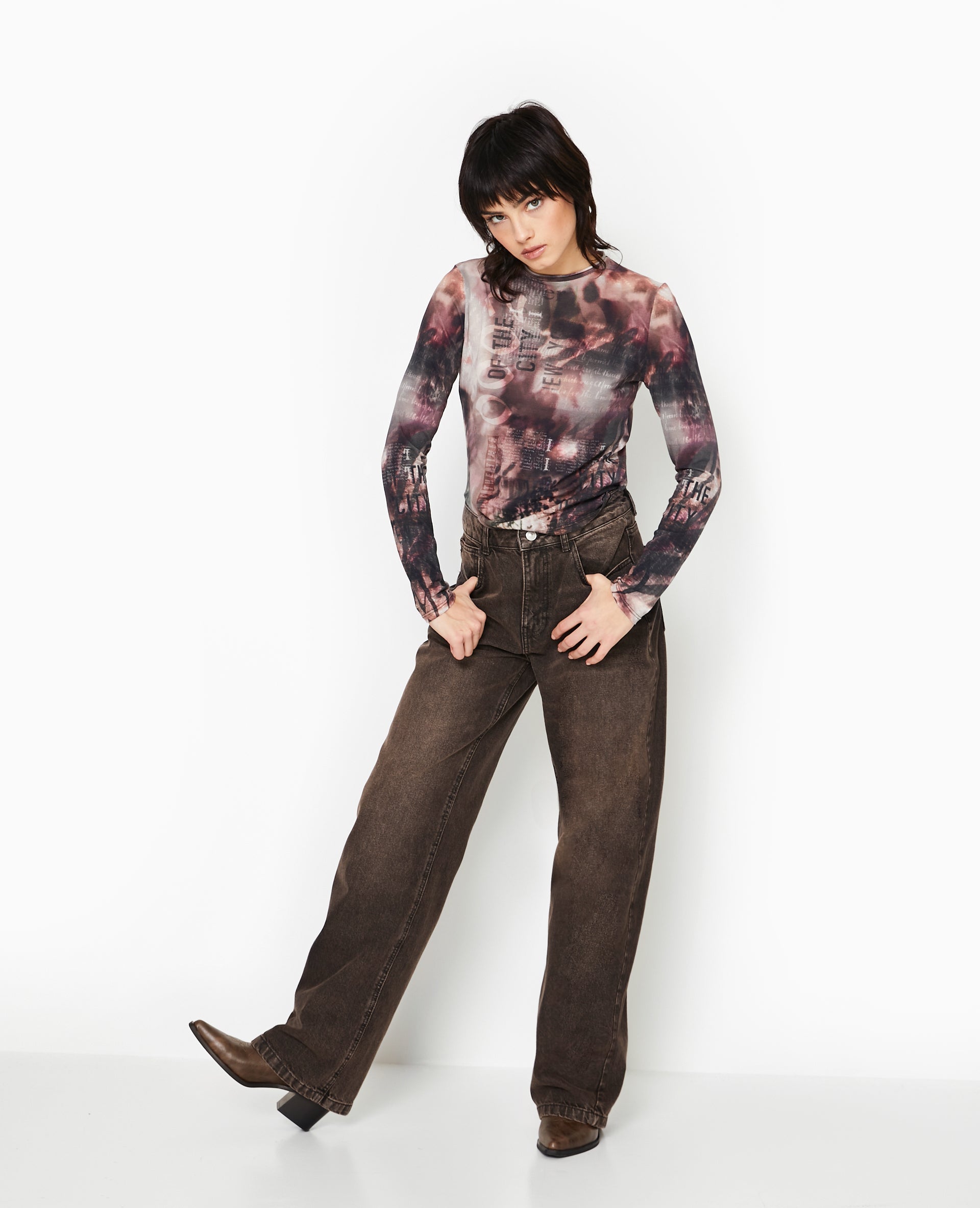 Jean wide taille haute effet dirty