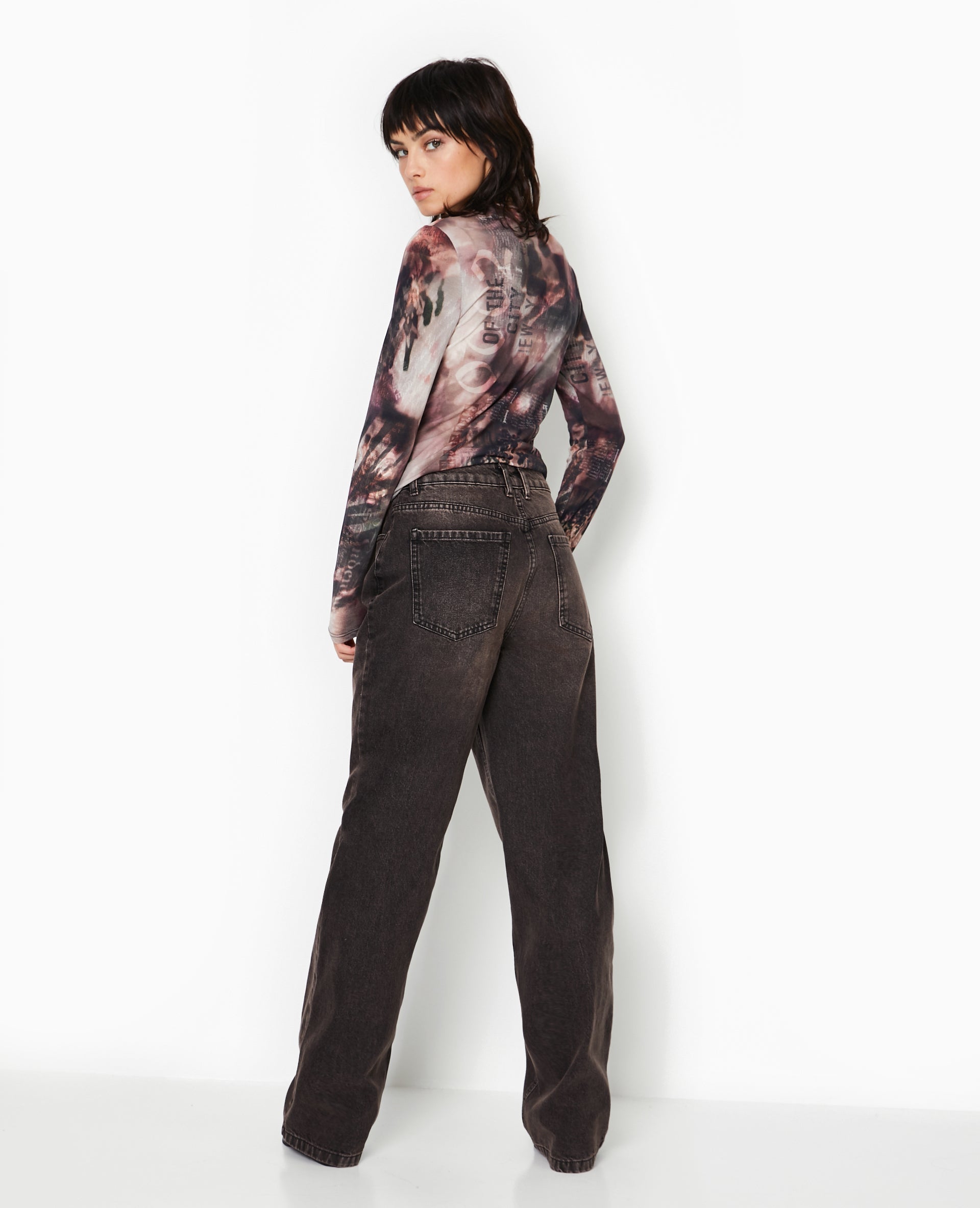 Jean wide taille haute effet dirty