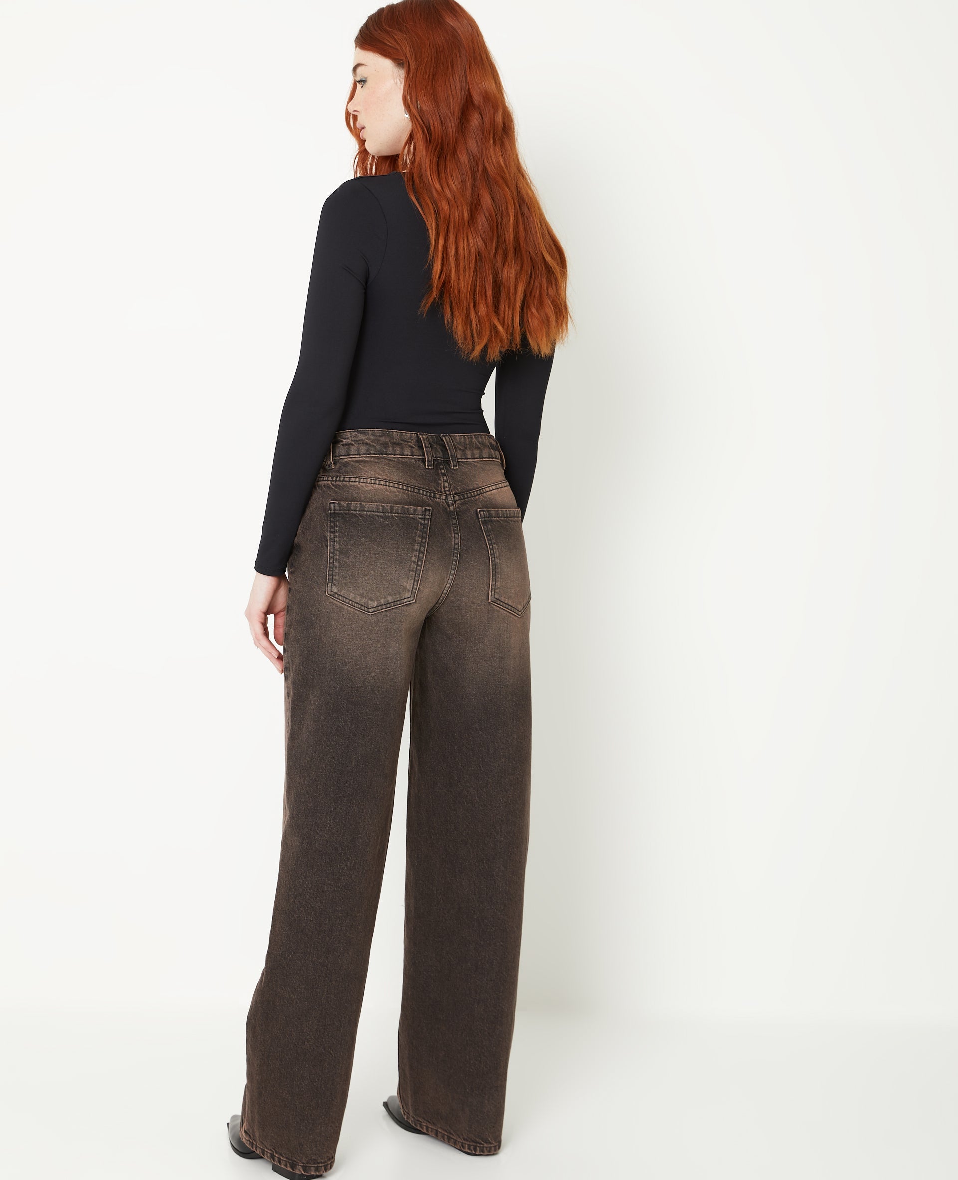 Jean wide taille haute effet dirty
