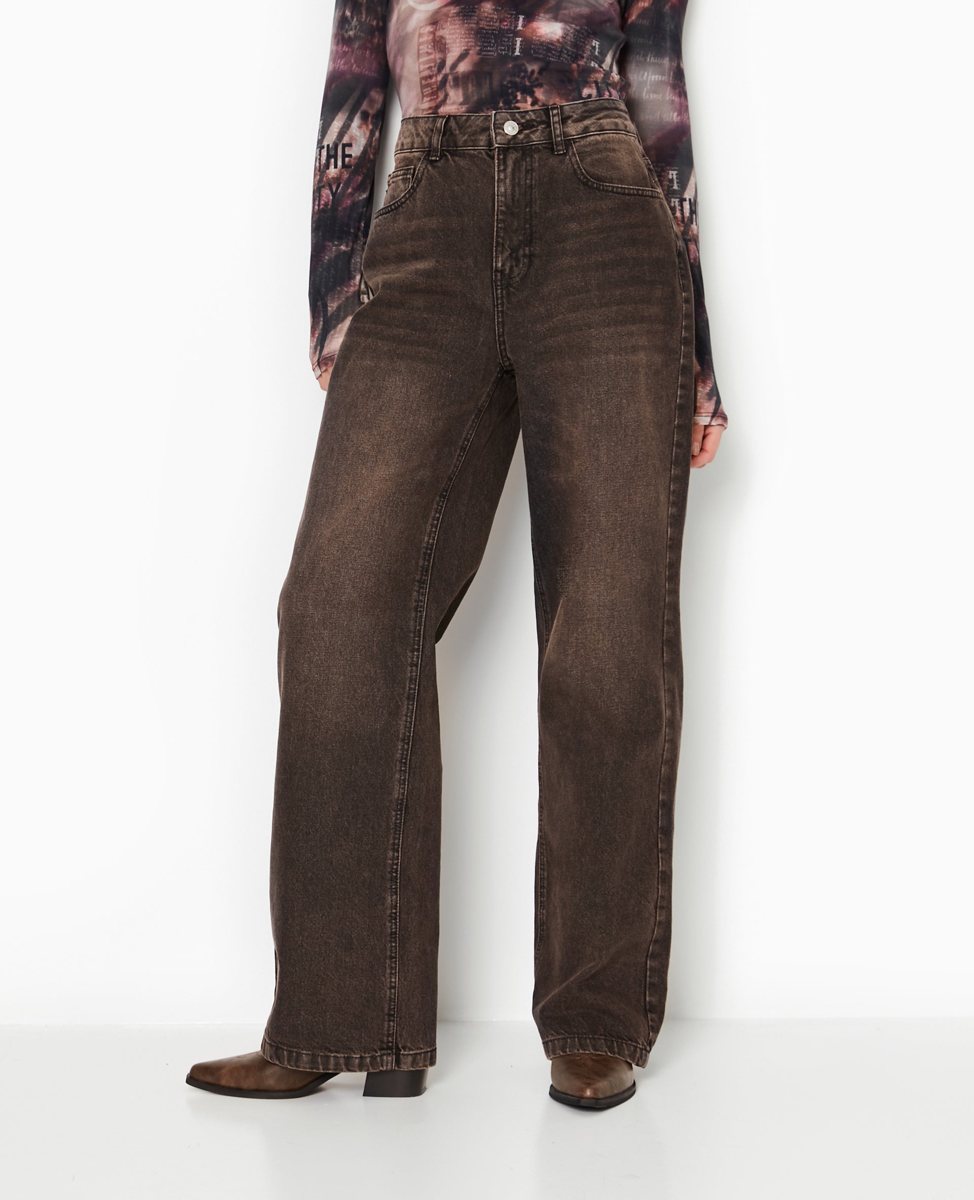 Jean wide taille haute effet dirty
