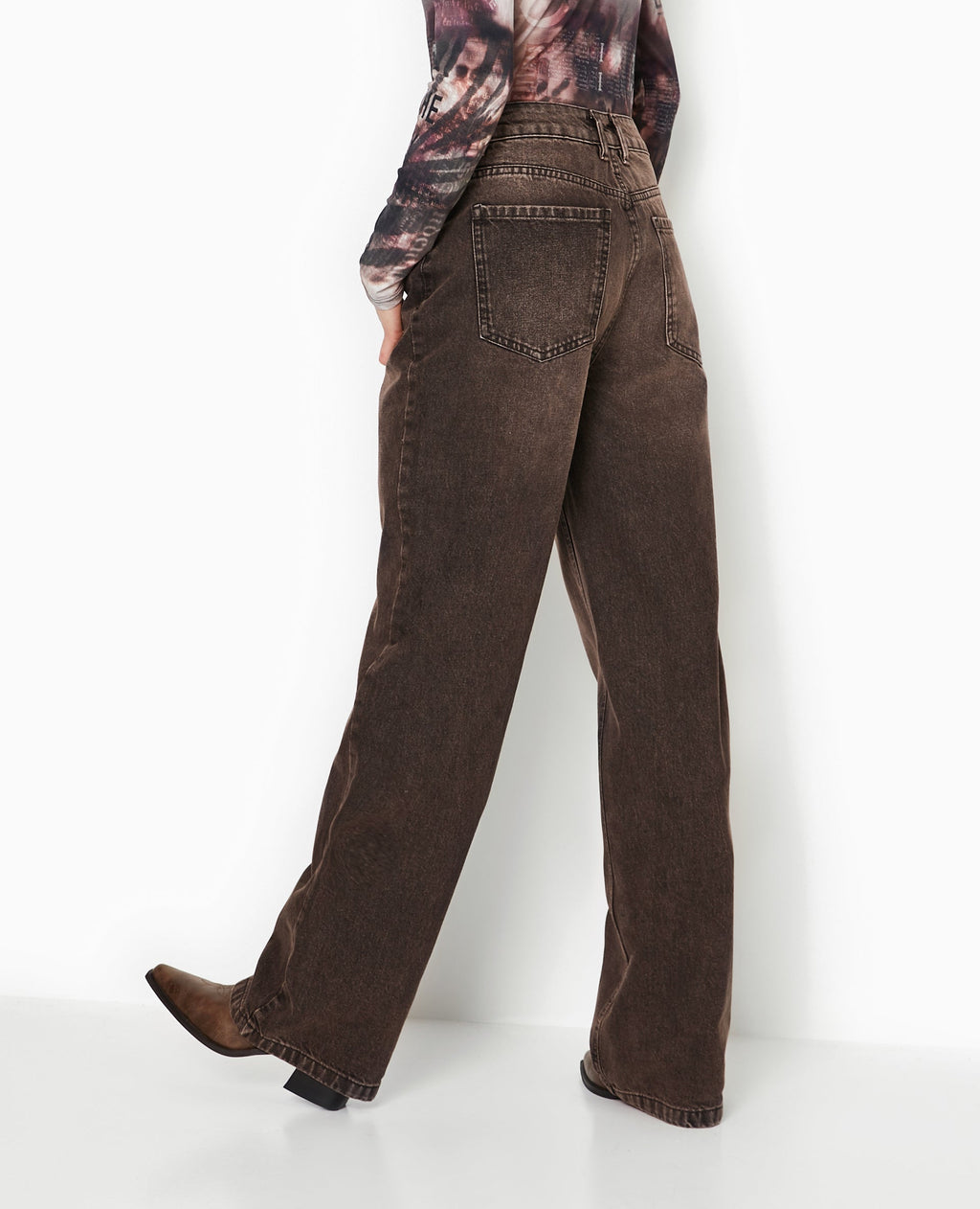 Jean wide taille haute effet dirty