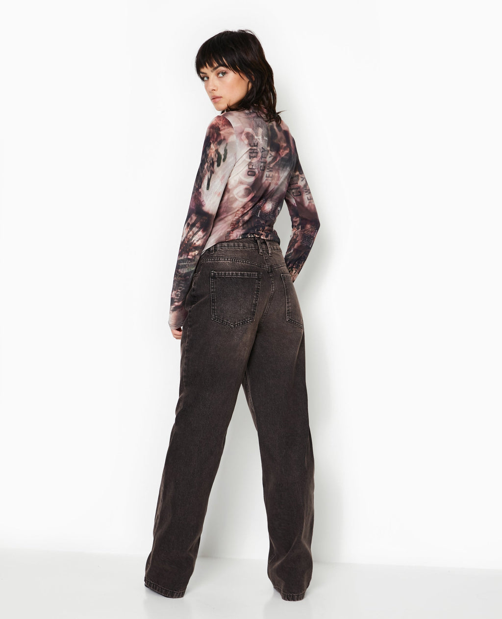 Jean wide taille haute effet dirty