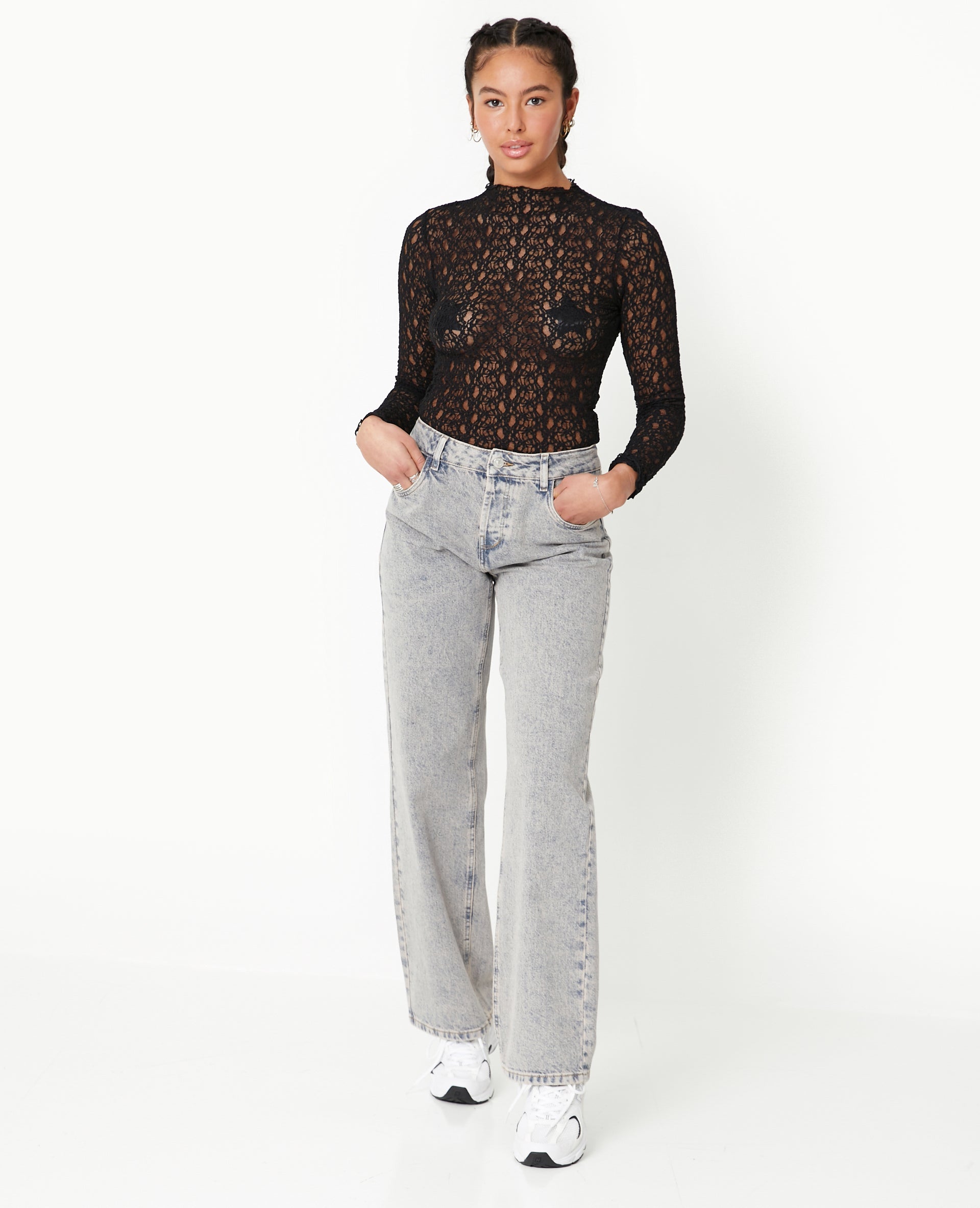 Jean wide taille basse effet délavé