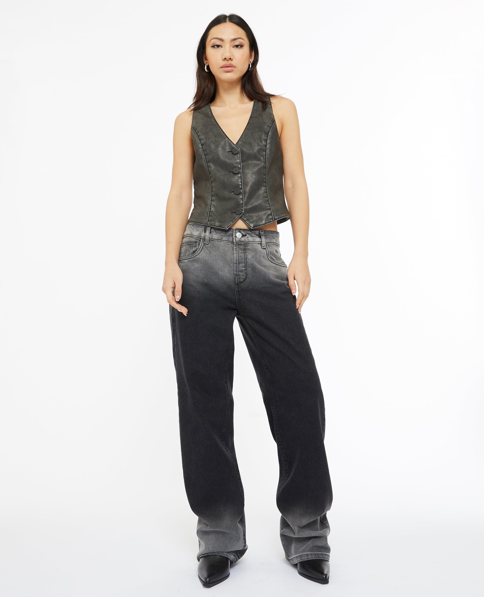 Jean wide taille basse effet délavé