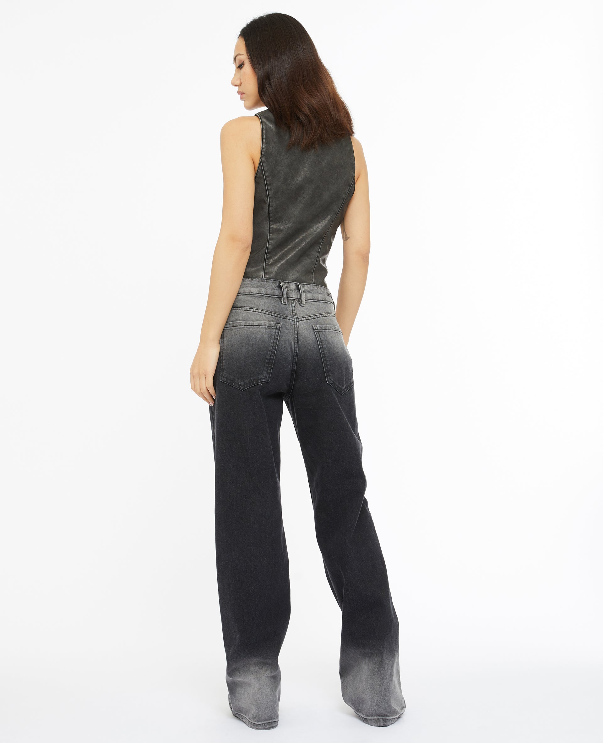Jean wide taille basse effet délavé