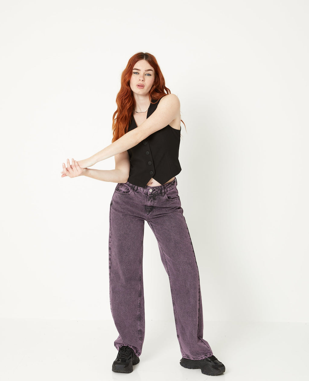Jean wide taille basse effet dirty