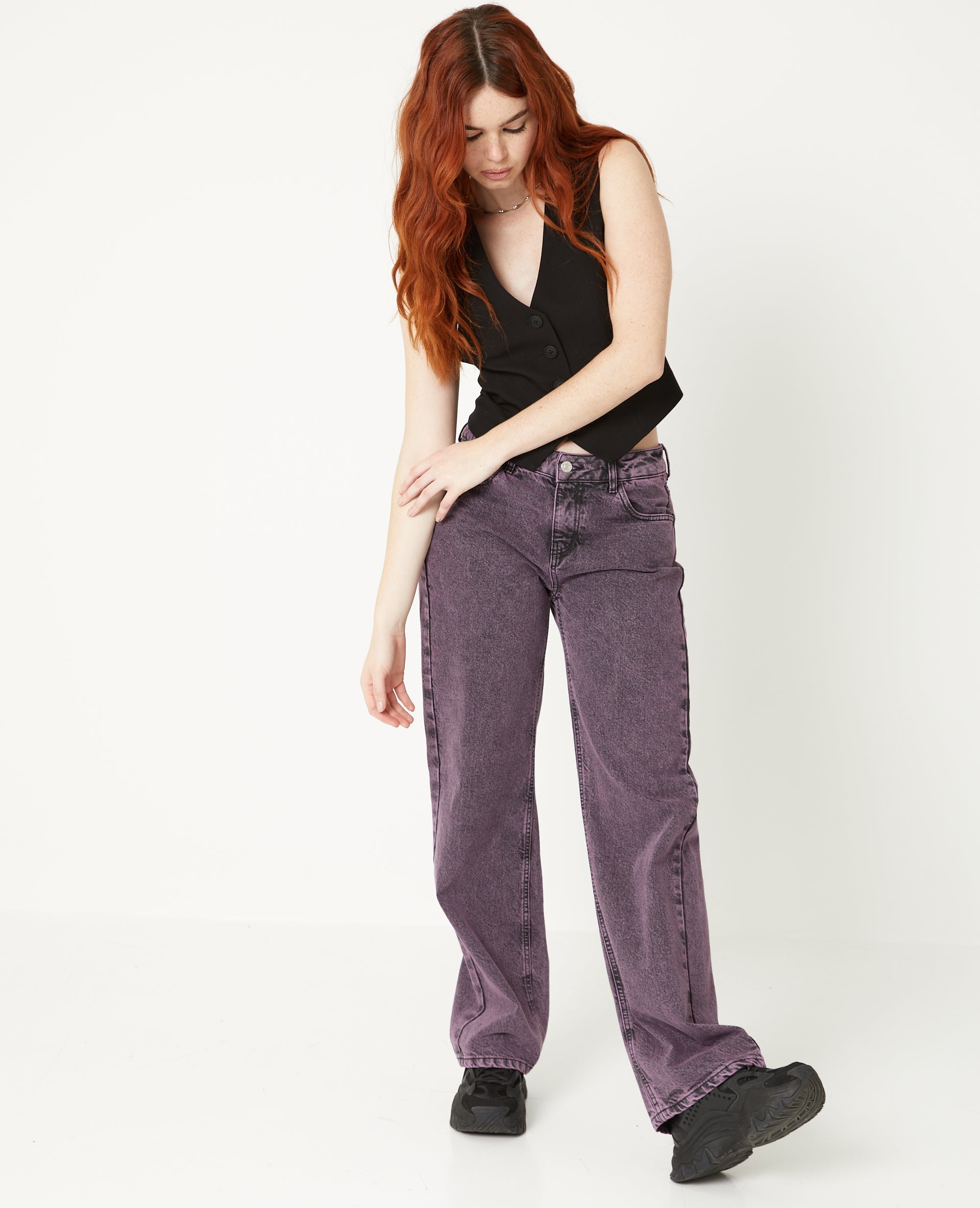 Jean wide taille basse effet dirty