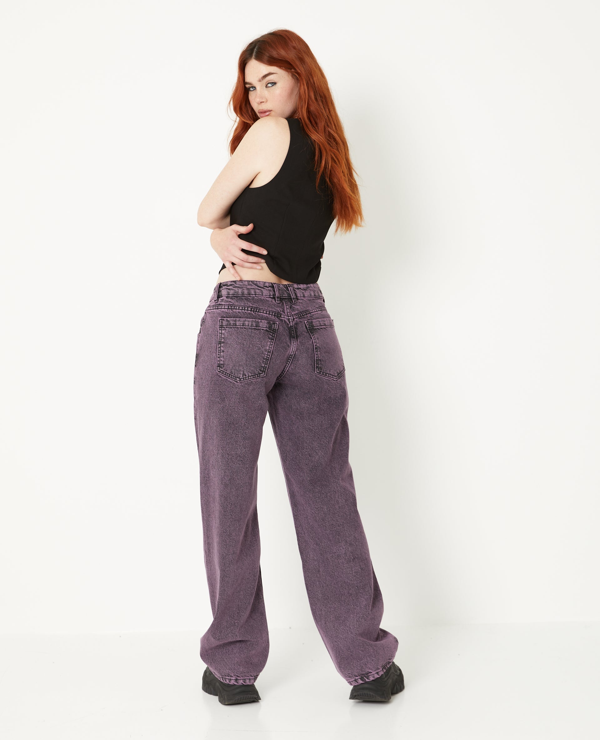 Jean wide taille basse effet dirty