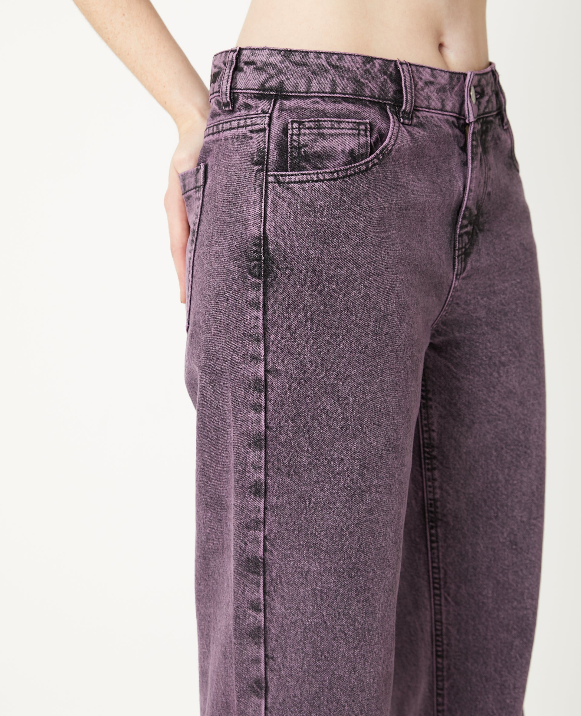 Jean wide taille basse effet dirty