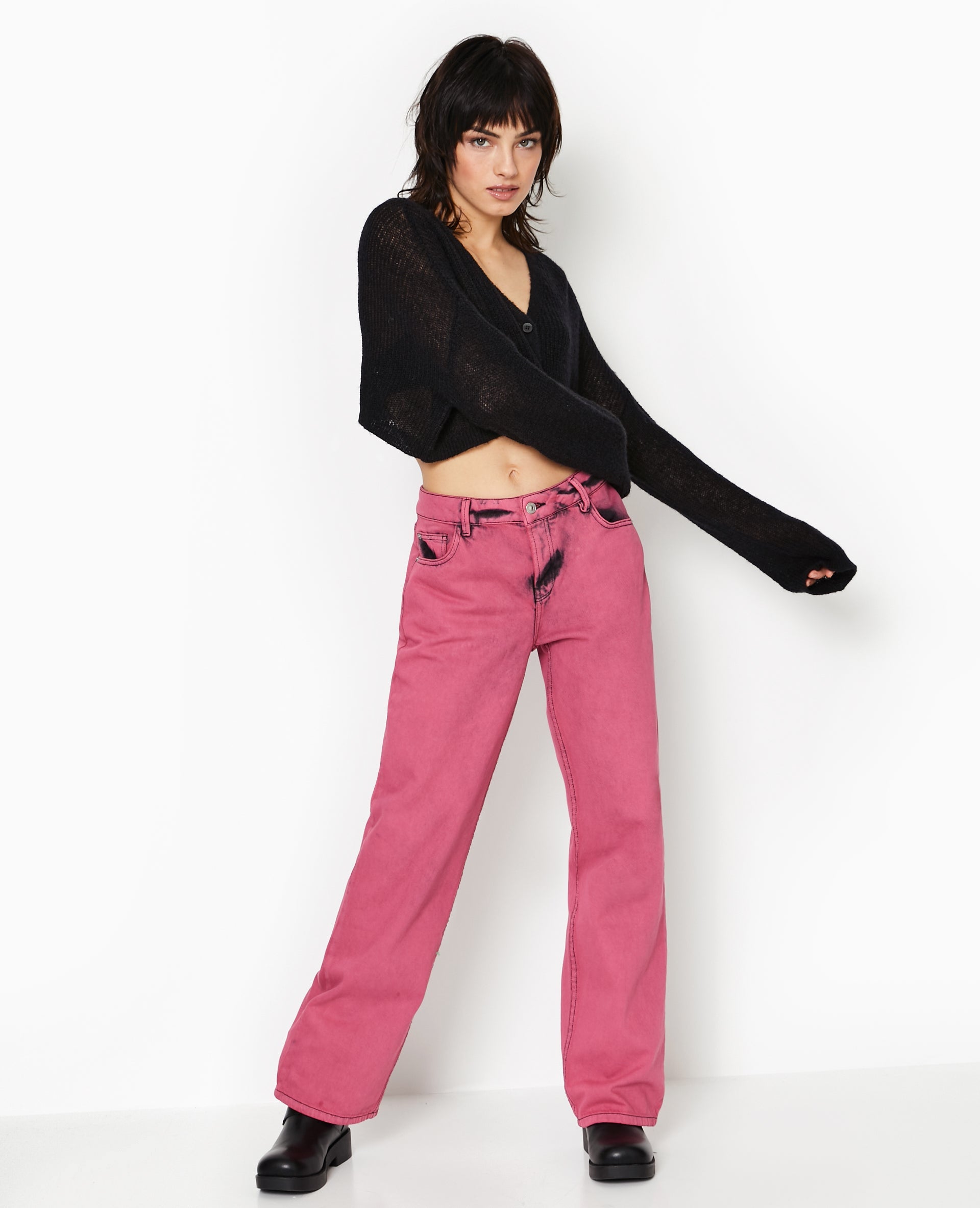 Jean droit taille basse effet acid