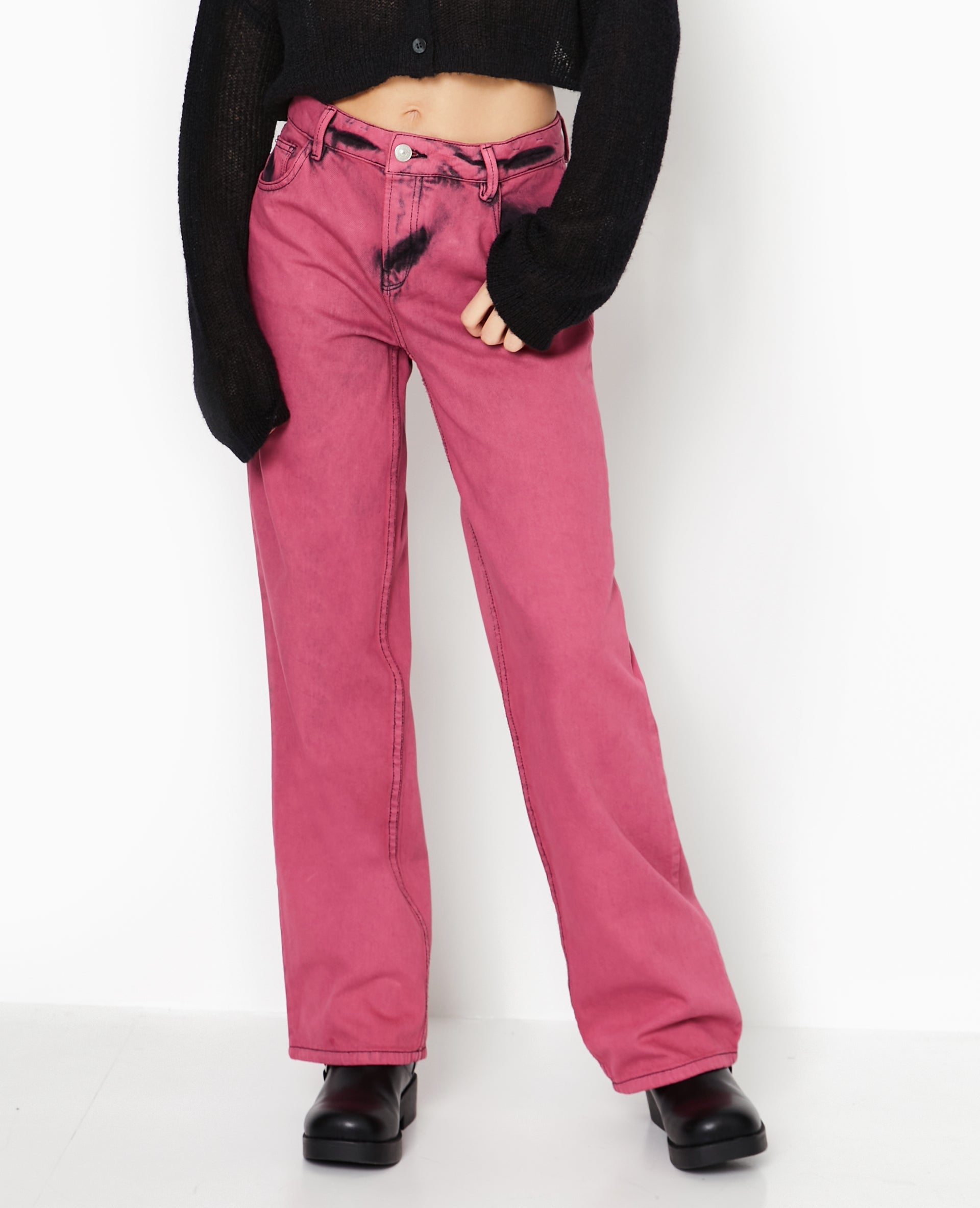Jean droit taille basse effet acid