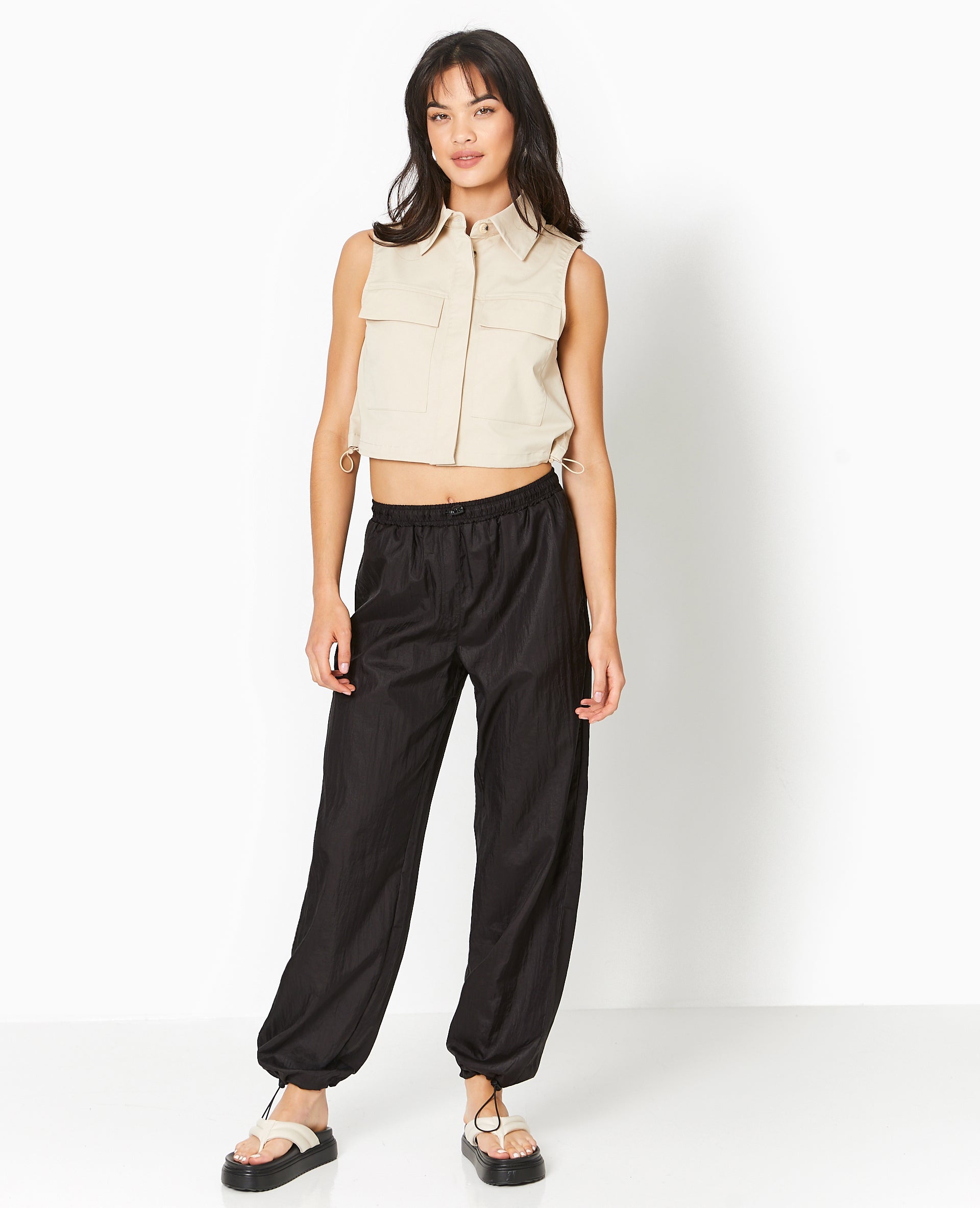 Pantalon parachute avec liens élastiqués