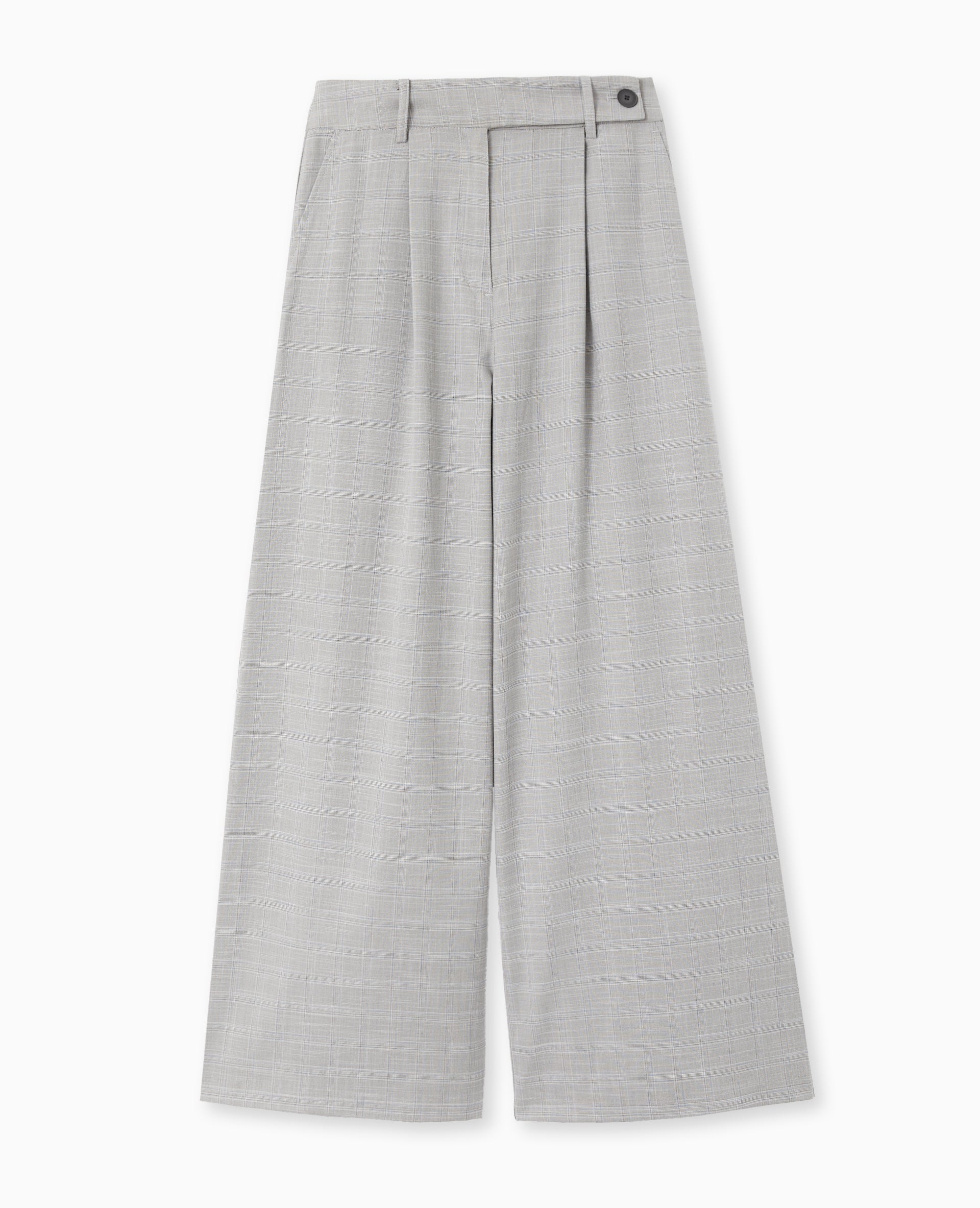Pantalon large taille haute motif carreaux
