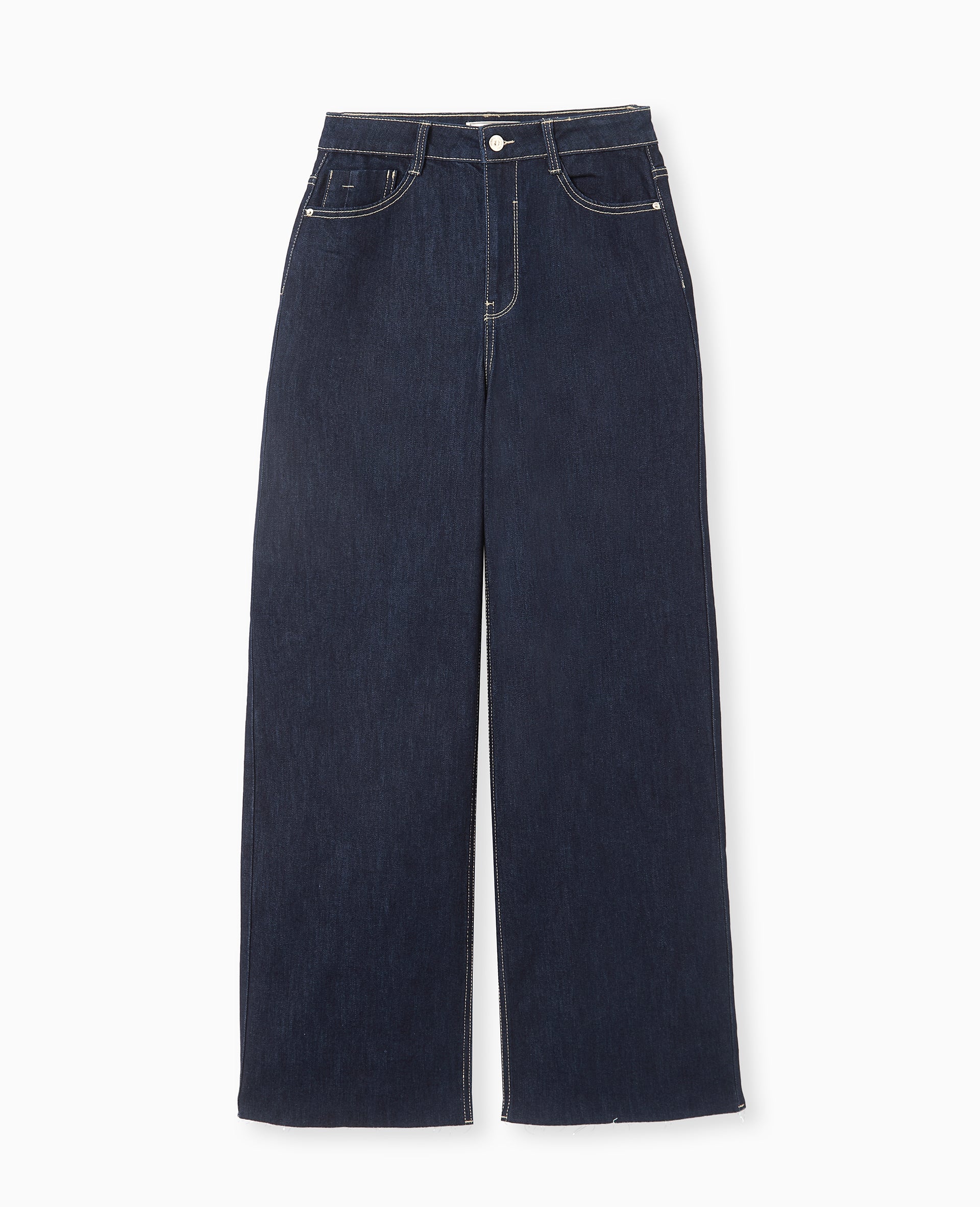 Jean wide taille haute avec bas coupés