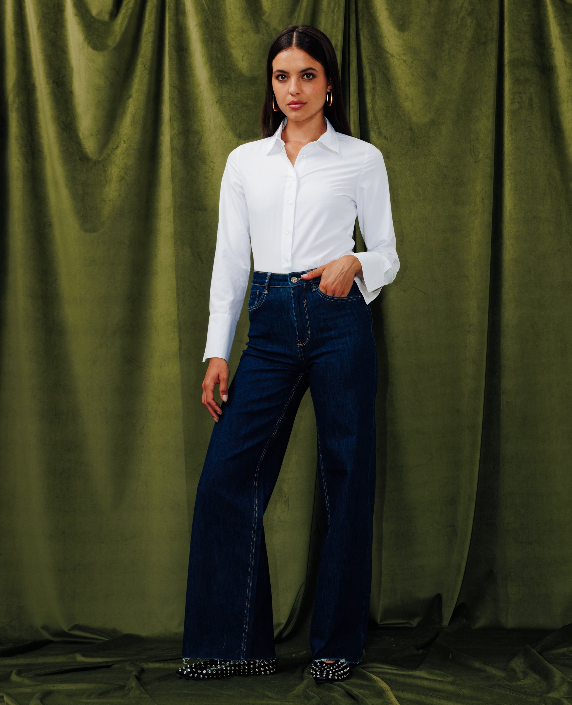 J71-1 / Jean wide taille haute avec bas coupés