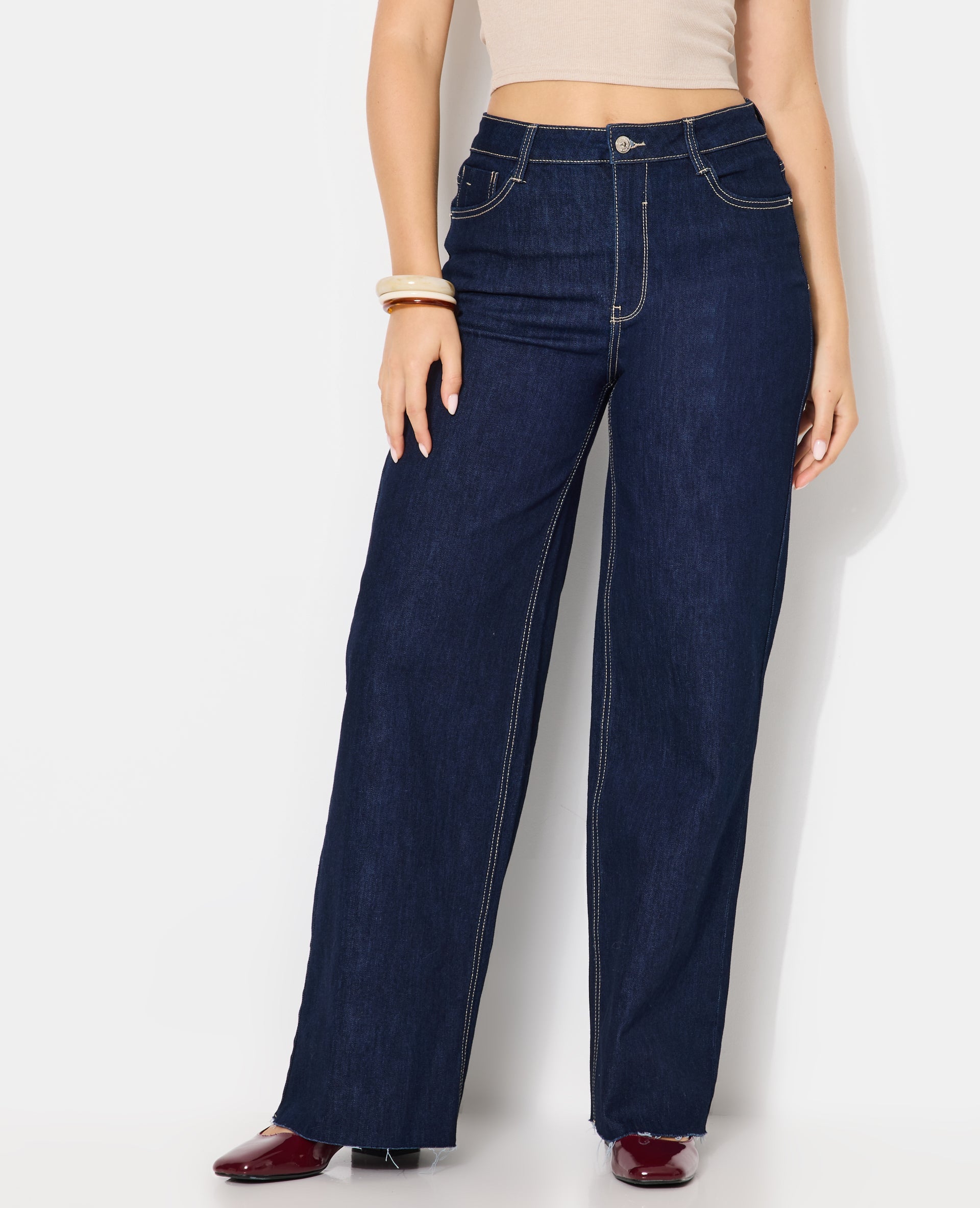 J71-1 / Jean wide taille haute avec bas coupés