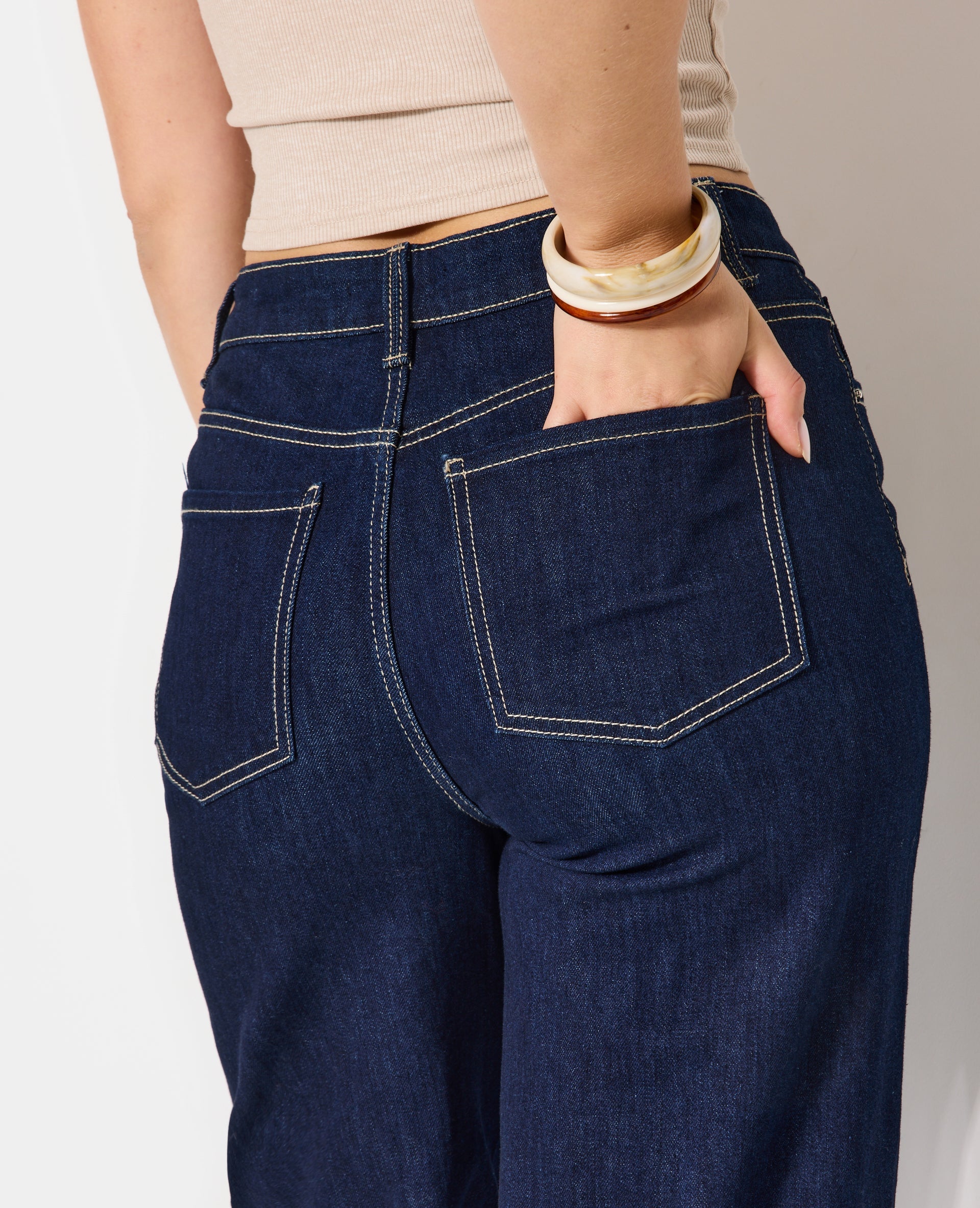 J71-1 / Jean wide taille haute avec bas coupés