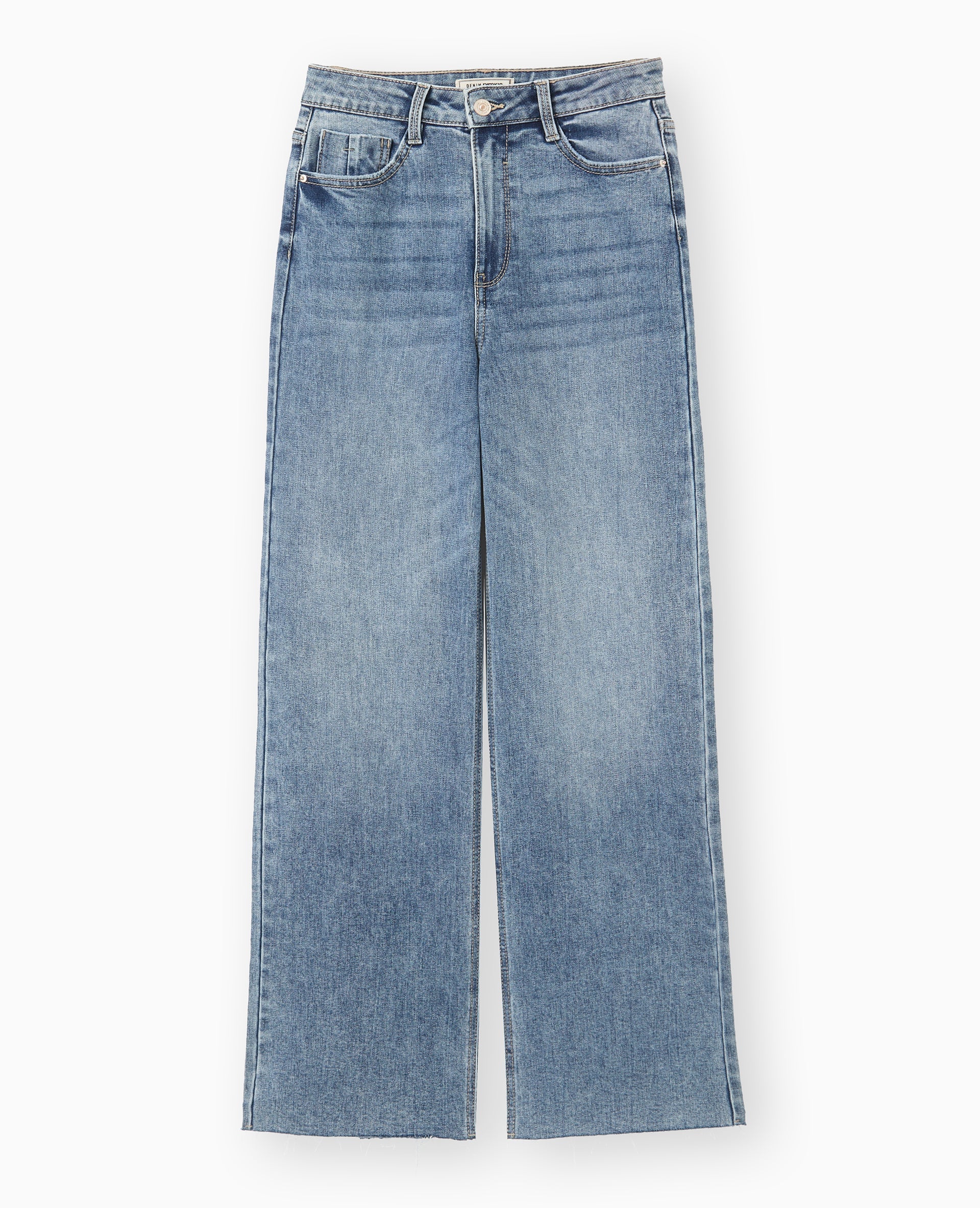 Jean wide taille haute avec bas coupés