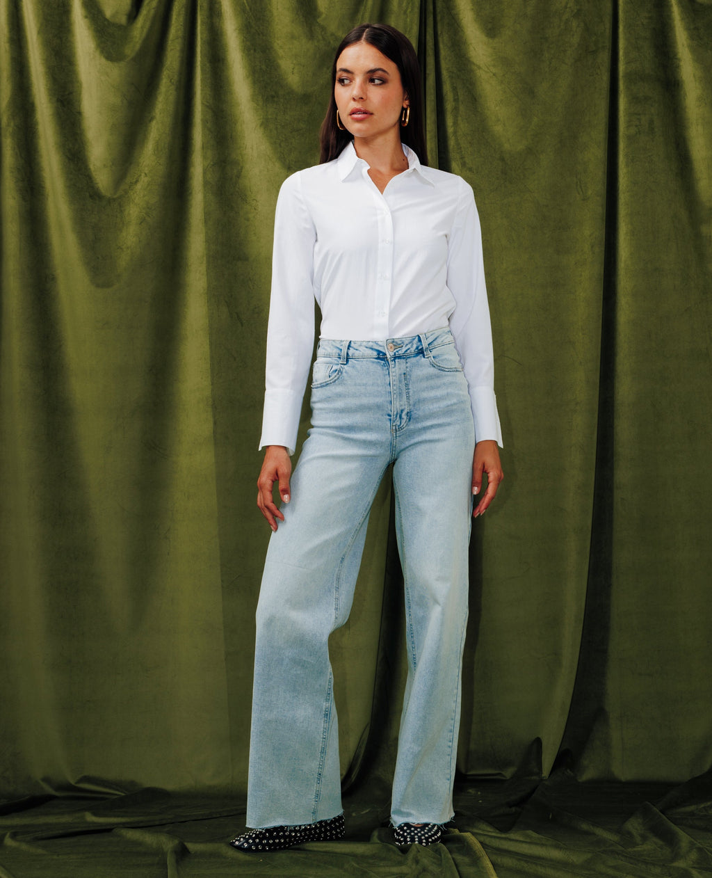 J71-1 / Jean wide taille haute avec bas coupés