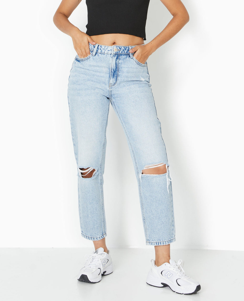 Jean mom taille haute destroy