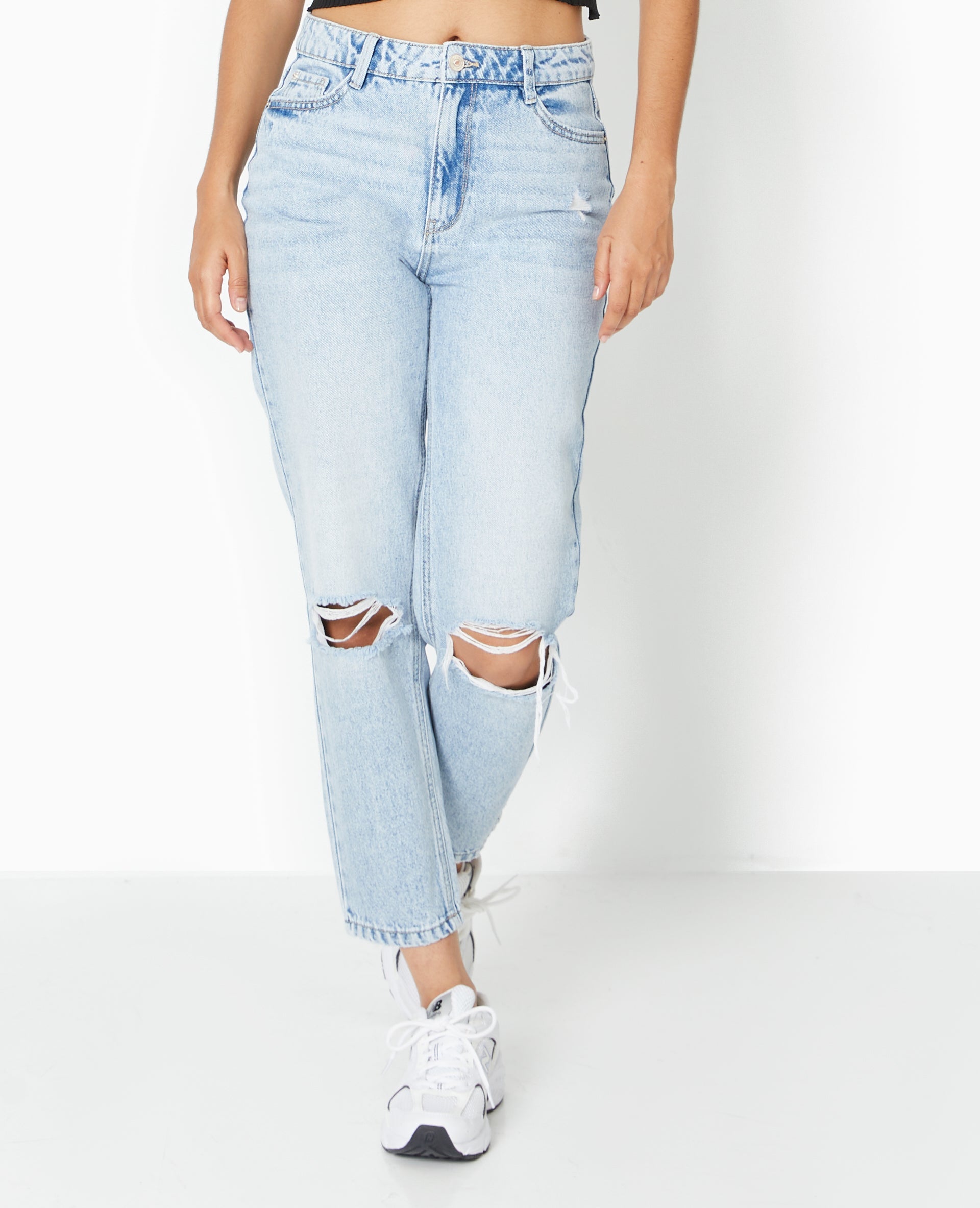 Jean mom taille haute destroy