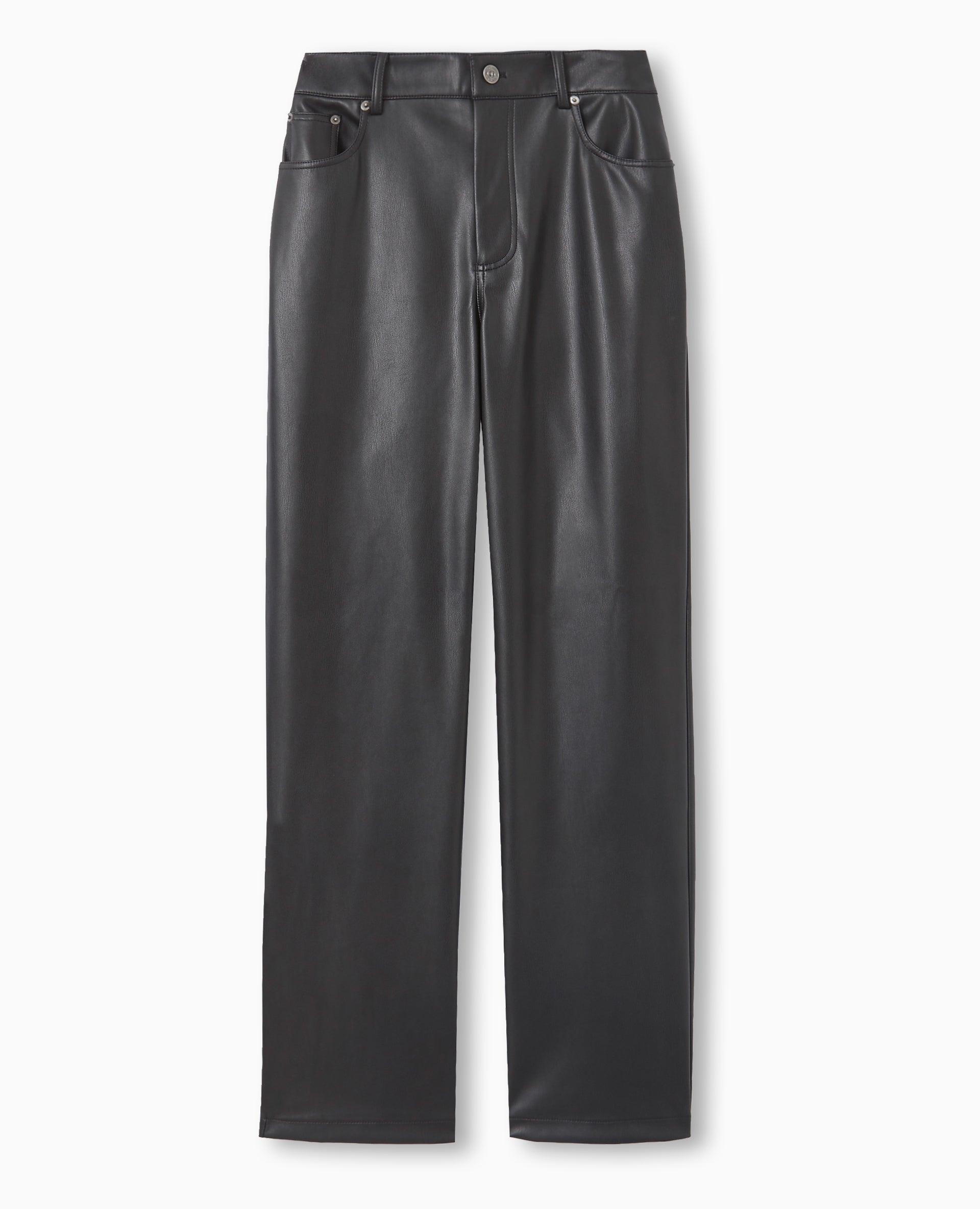 Pantalon droit taille haute en simili cuir