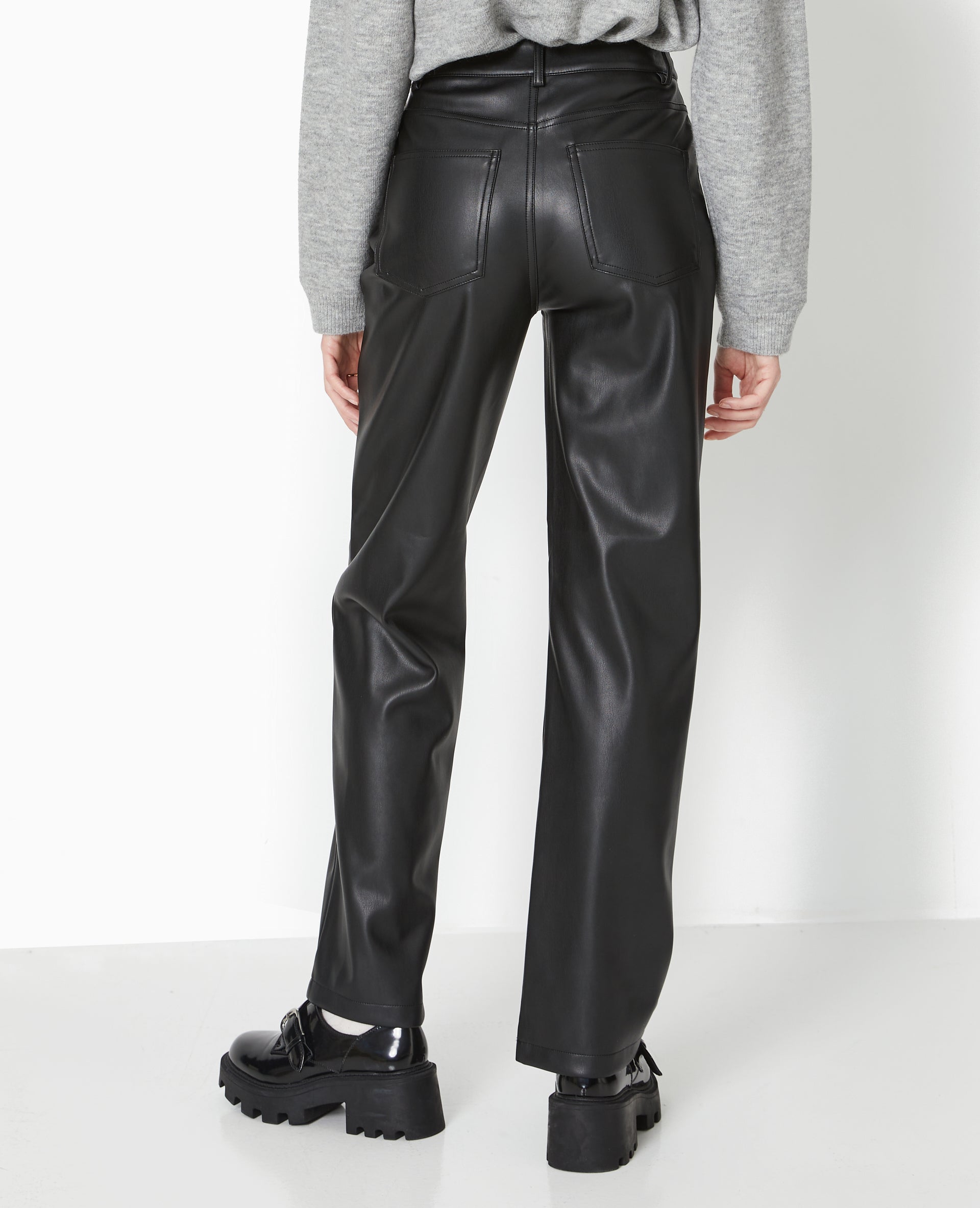 Pantalon droit taille haute en simili cuir