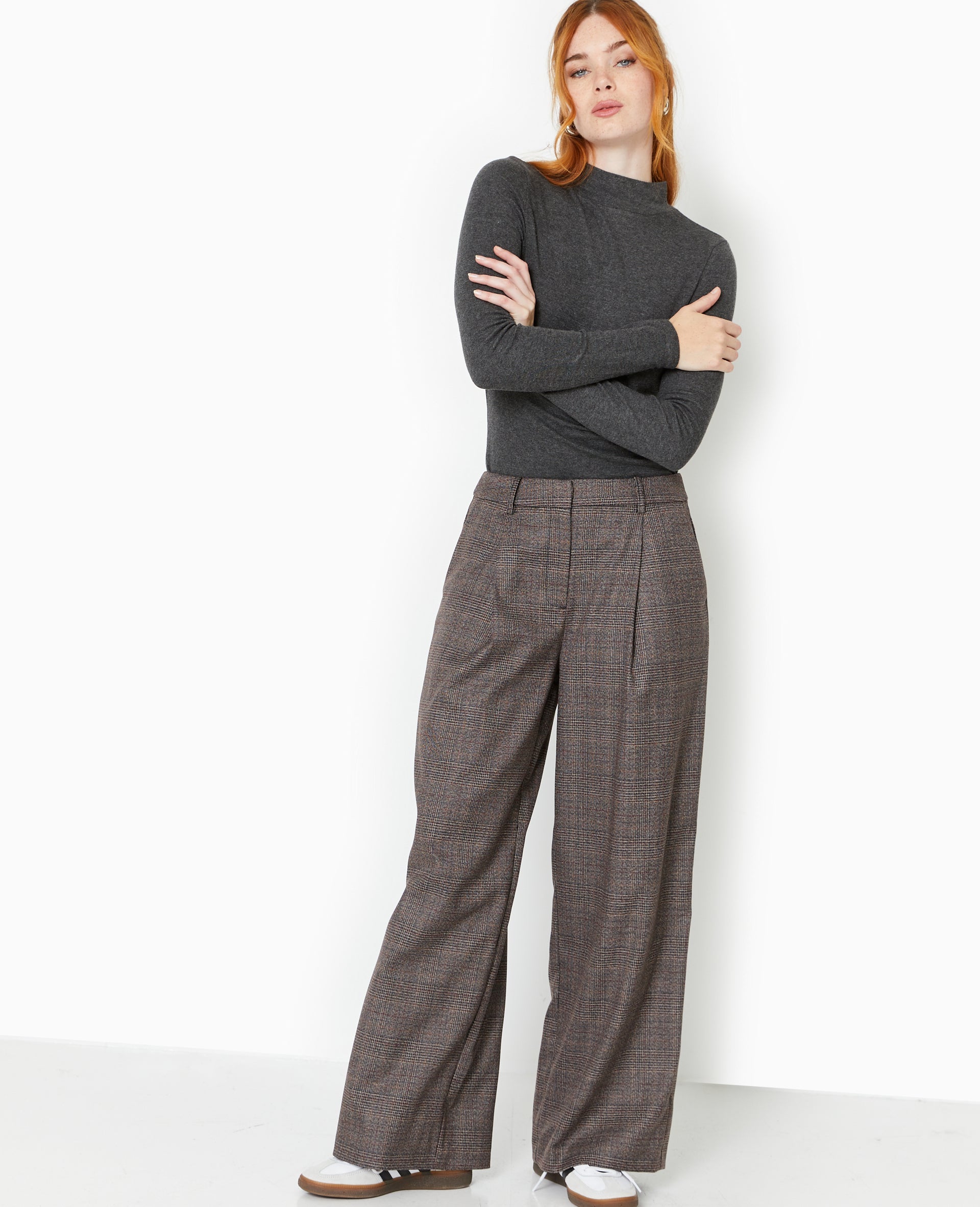 Pantalon large city motif carreaux