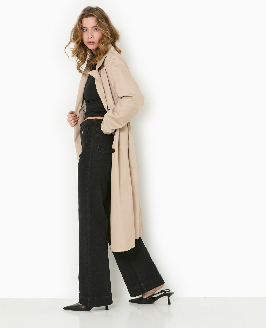 Jean flare taille haute avec poches plaquées