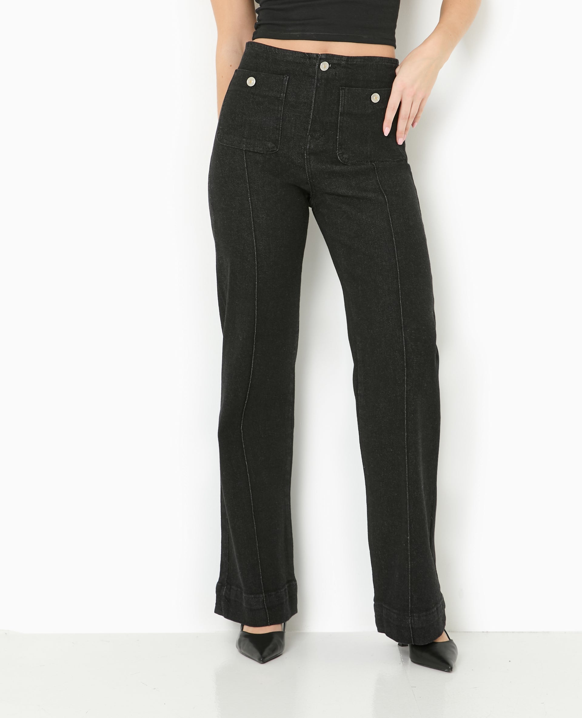Jean flare taille haute avec poches plaquées
