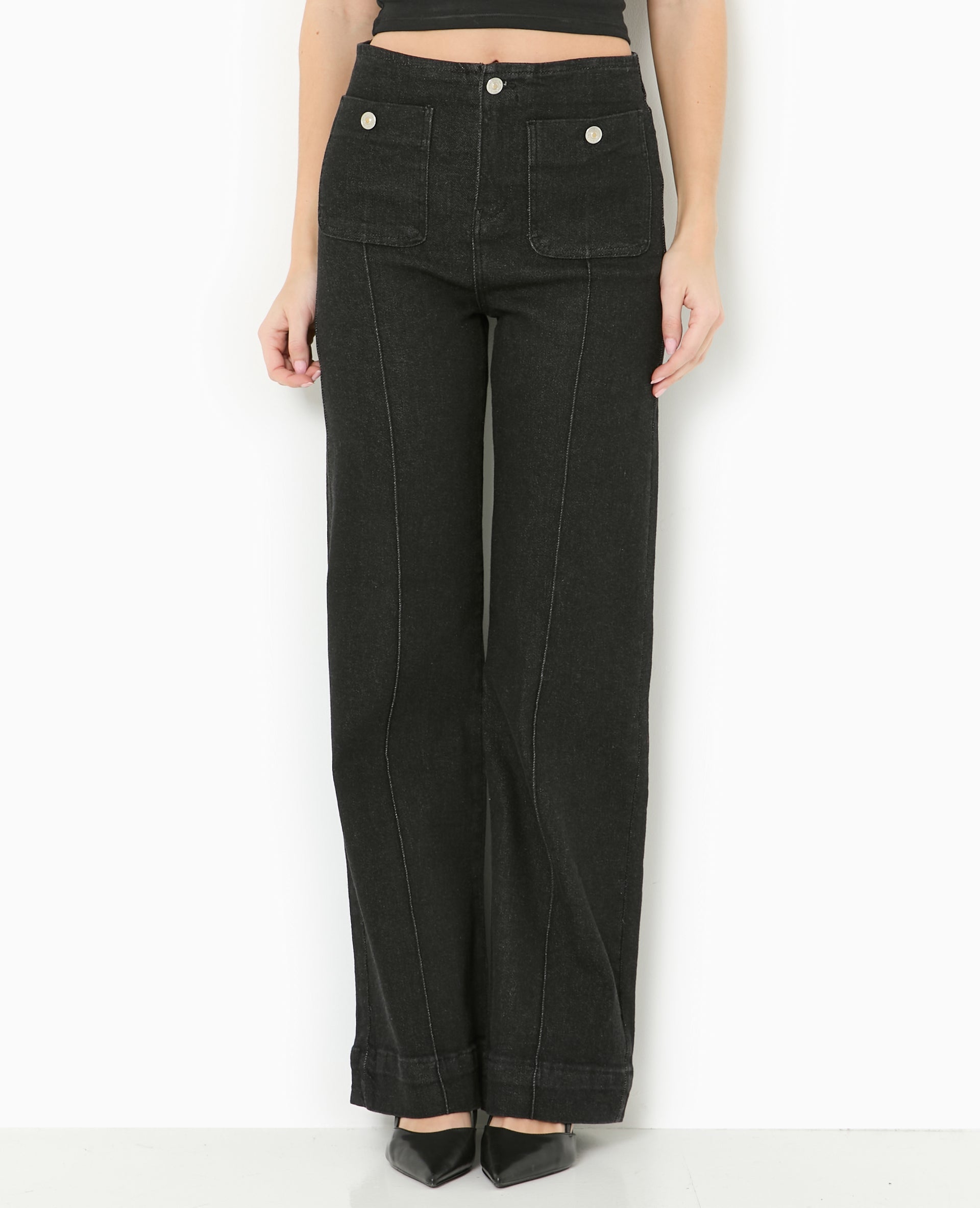 Jean flare taille haute avec poches plaquées